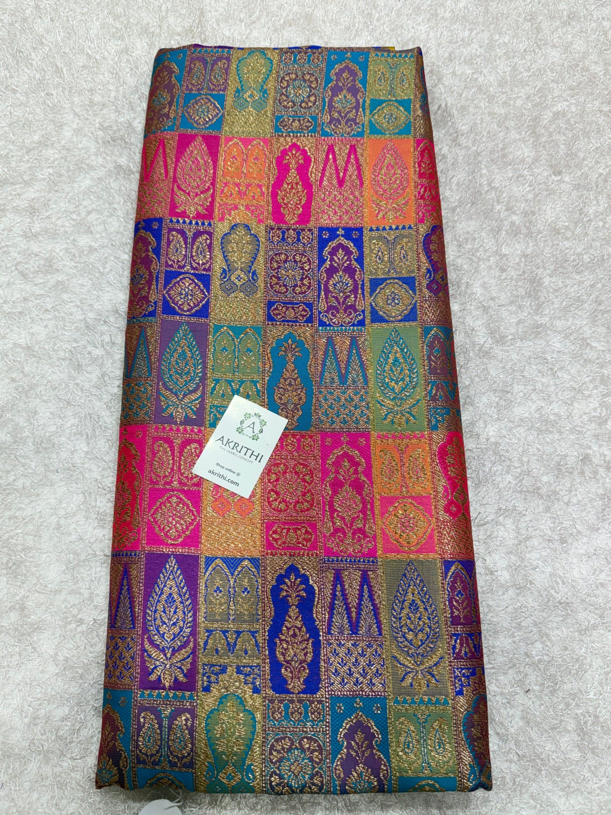 Multicoloured Pure Banarasi brocade fabric