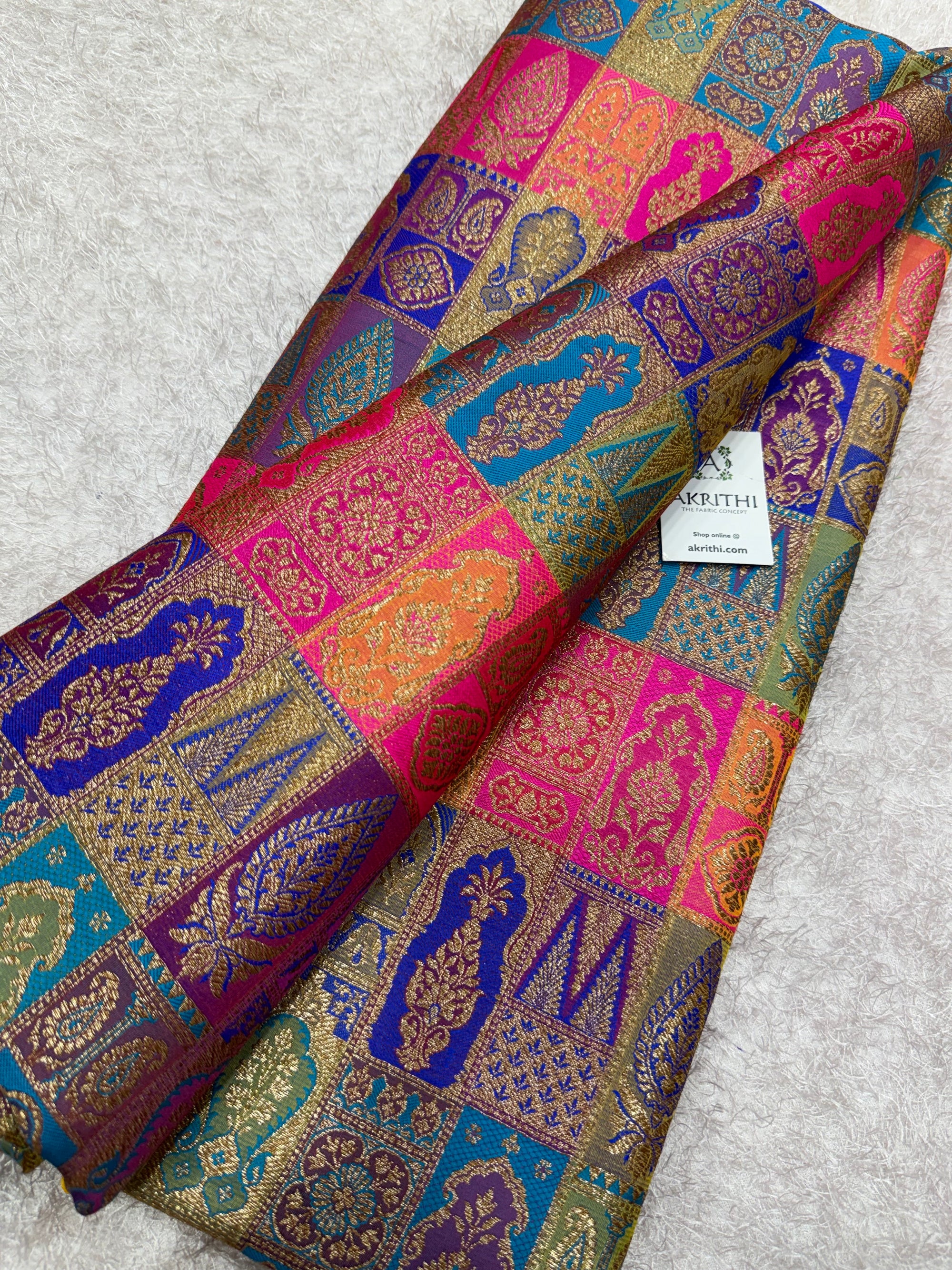 Multicoloured Pure Banarasi brocade fabric