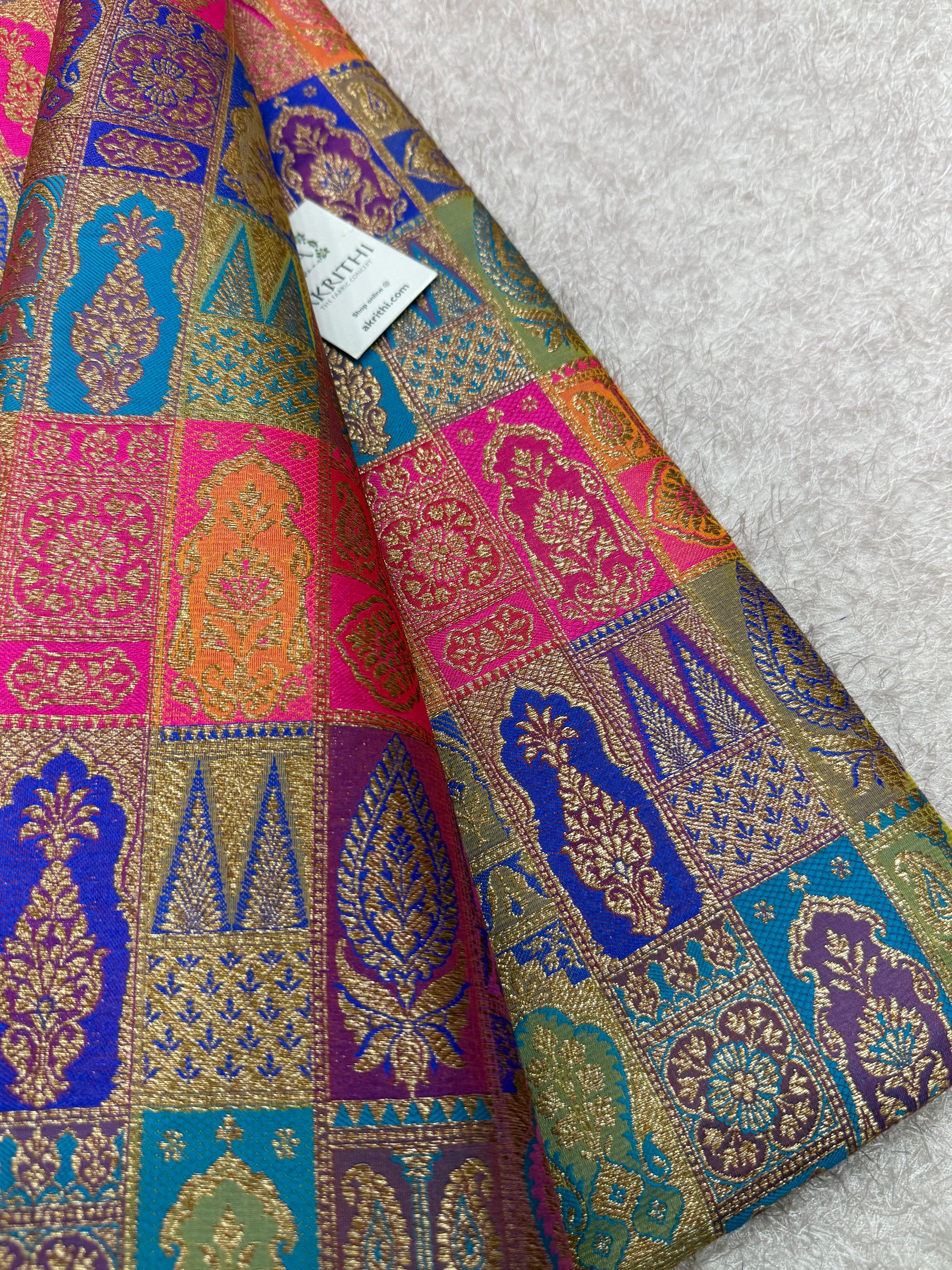 Multicoloured Pure Banarasi brocade fabric
