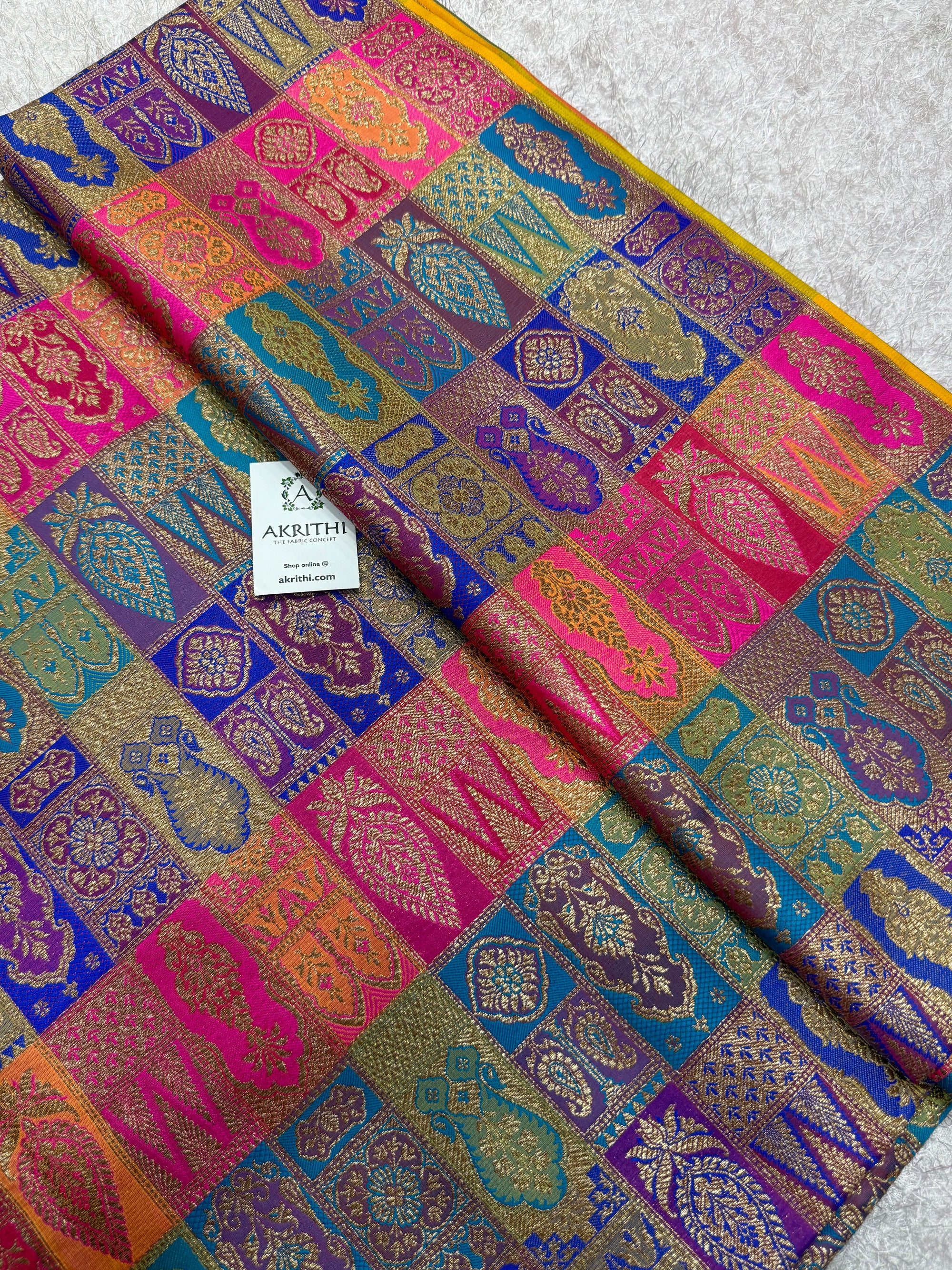 Multicoloured Pure Banarasi brocade fabric