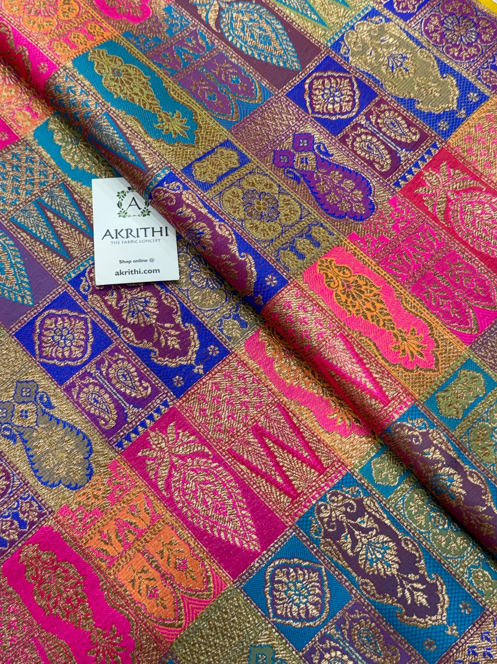 Multicoloured Pure Banarasi brocade fabric