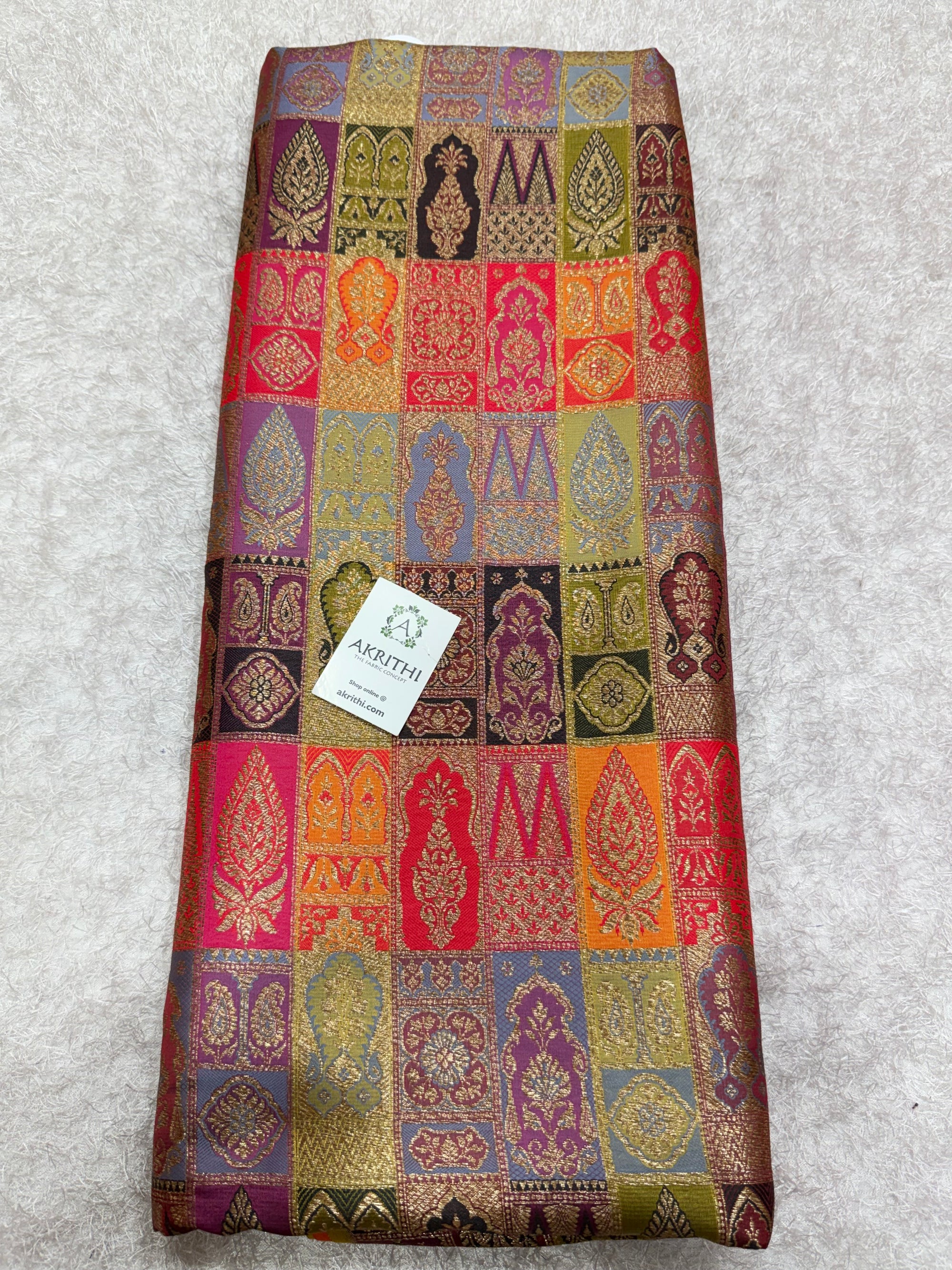 Multicoloured Pure Banarasi brocade fabric