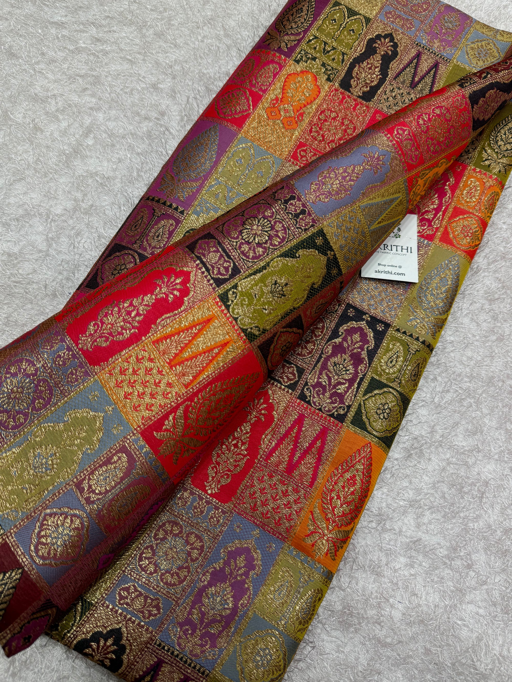Multicoloured Pure Banarasi brocade fabric