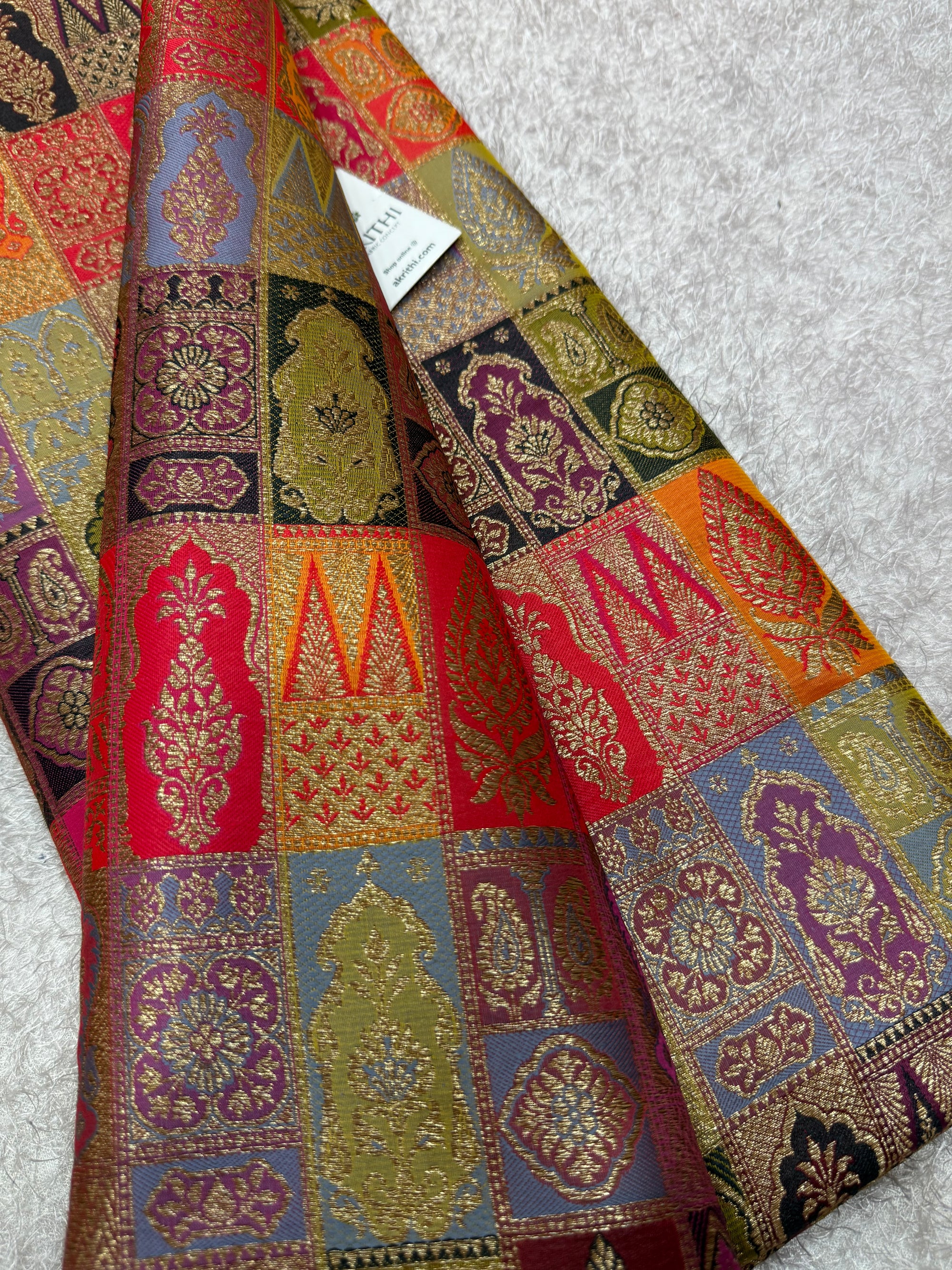 Multicoloured Pure Banarasi brocade fabric