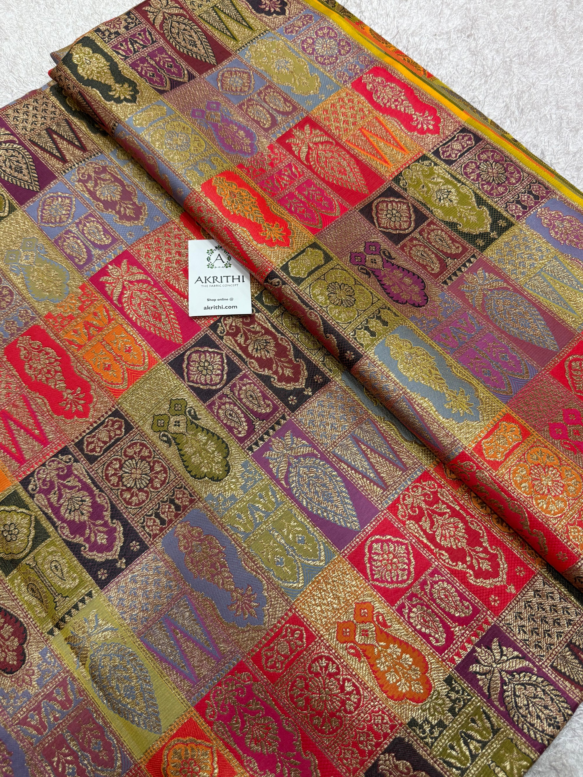 Multicoloured Pure Banarasi brocade fabric