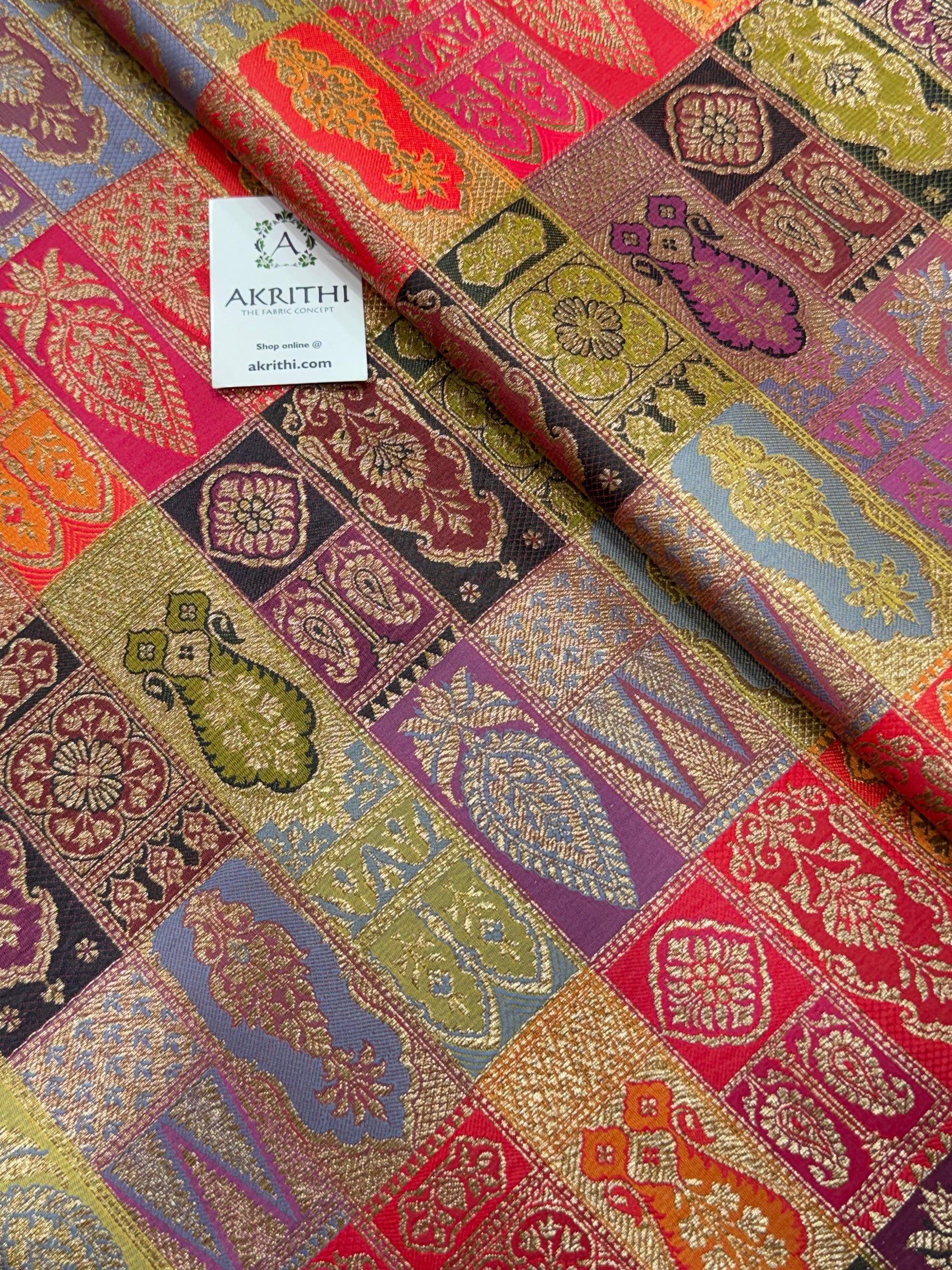 Multicoloured Pure Banarasi brocade fabric