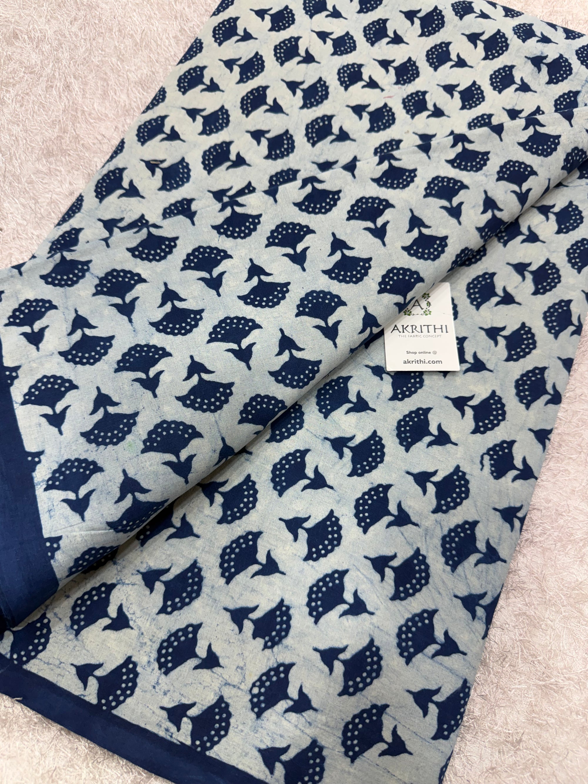 Dabu indigo Hand block printed cotton fabric