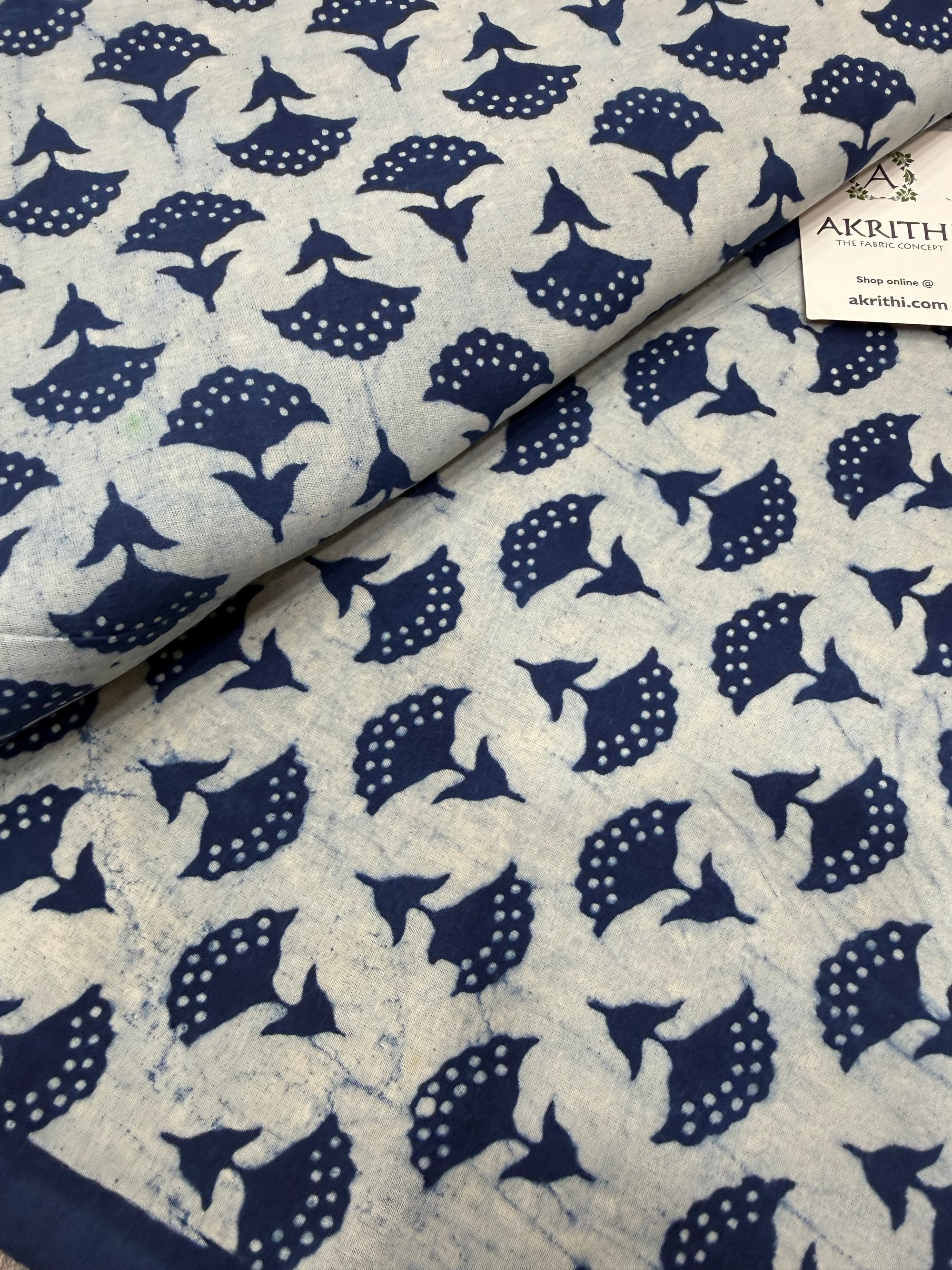 Dabu indigo Hand block printed cotton fabric