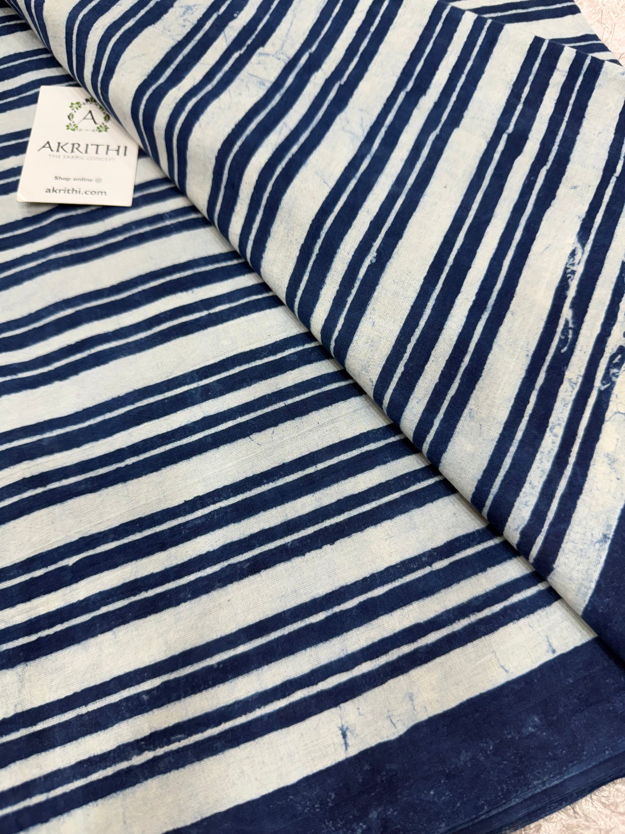 Dabu indigo Hand block printed cotton fabric