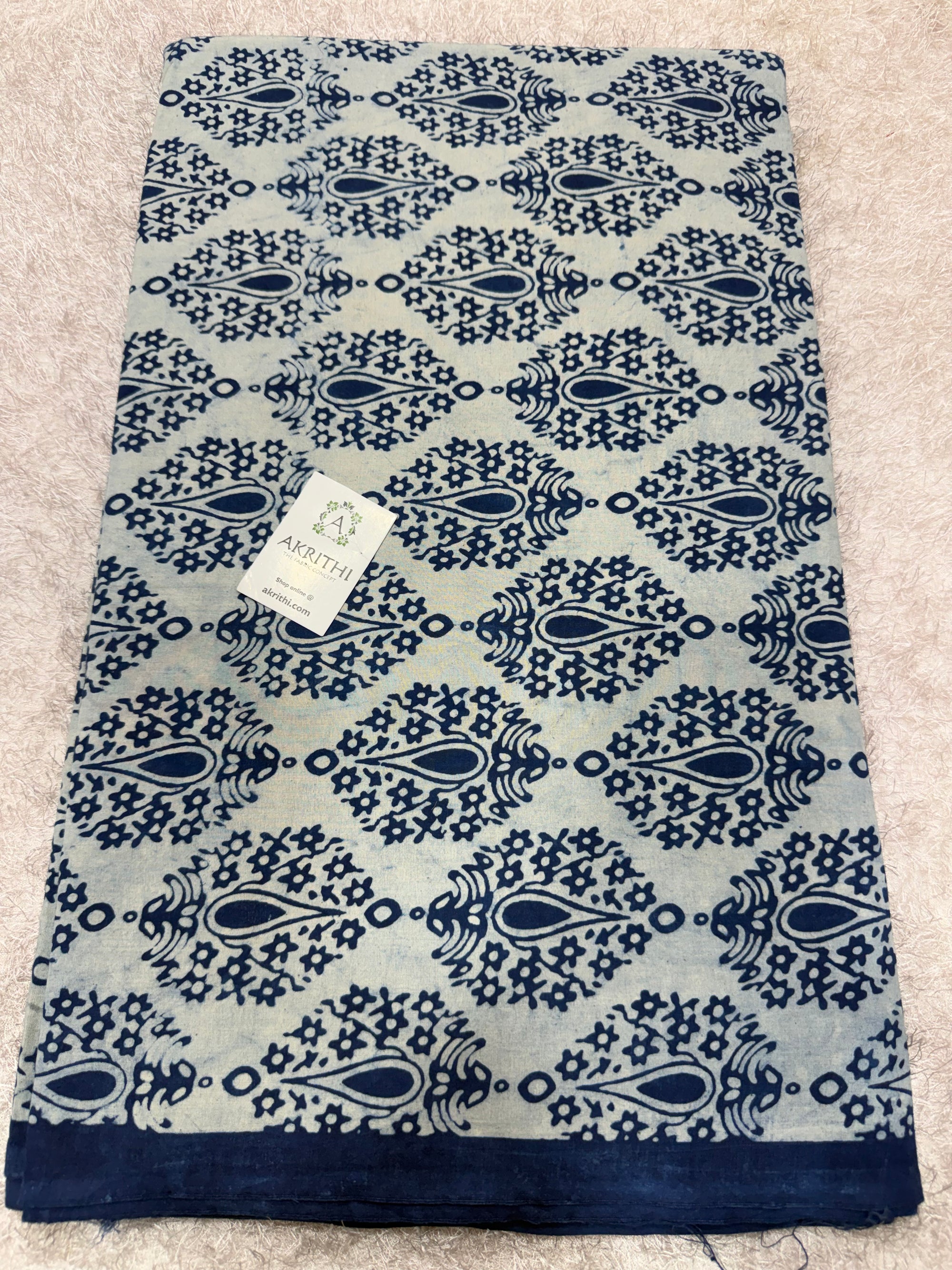 Dabu indigo Hand block printed cotton fabric