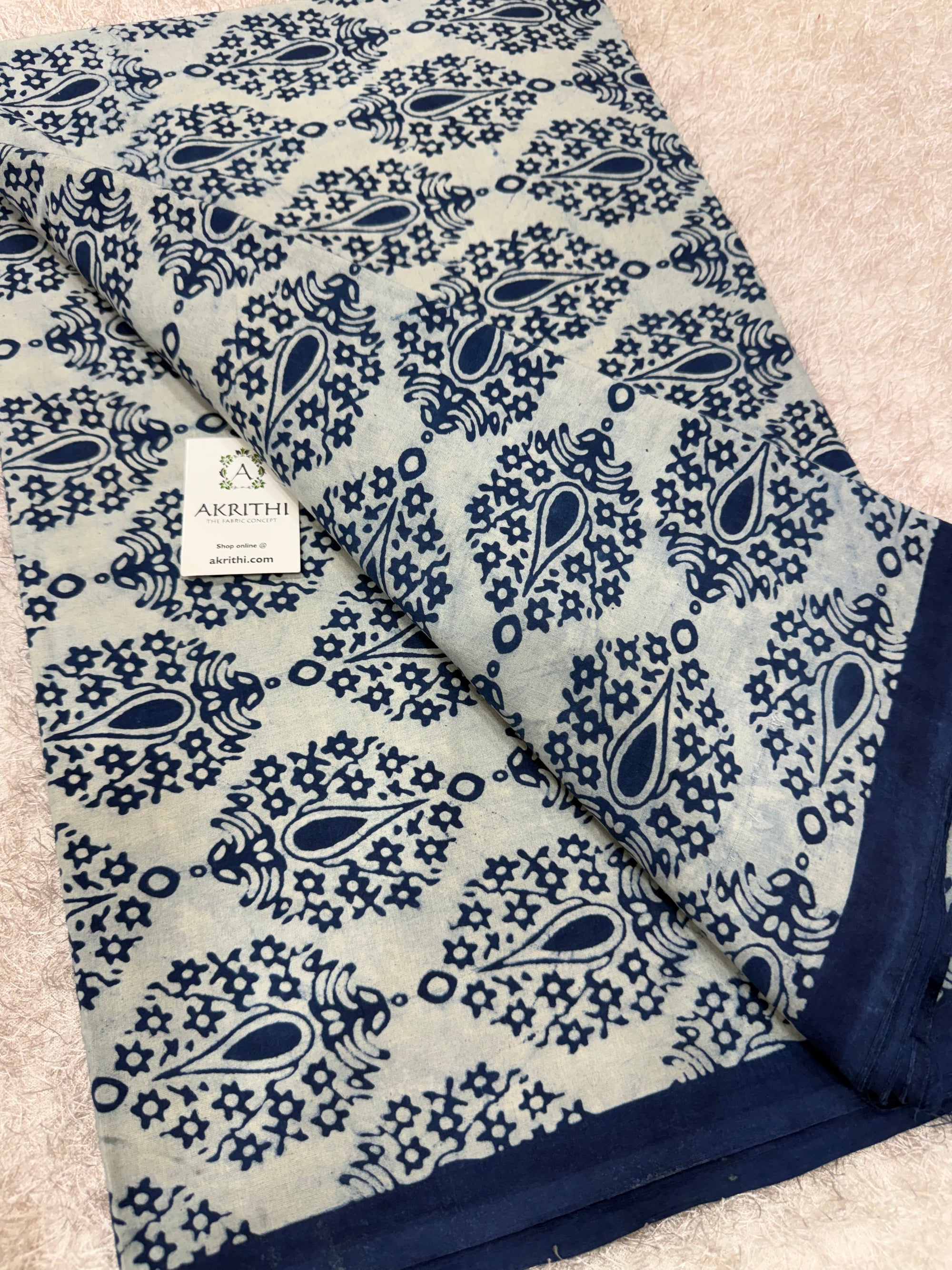 Dabu indigo Hand block printed cotton fabric