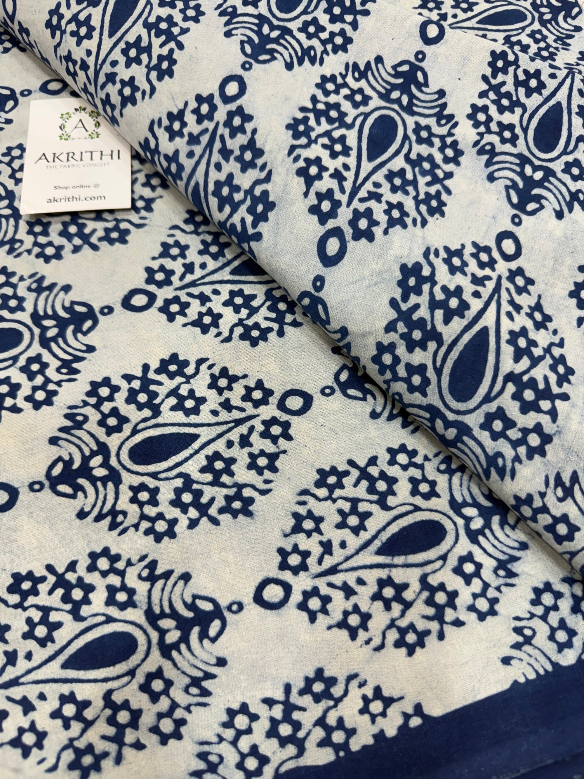 Dabu indigo Hand block printed cotton fabric