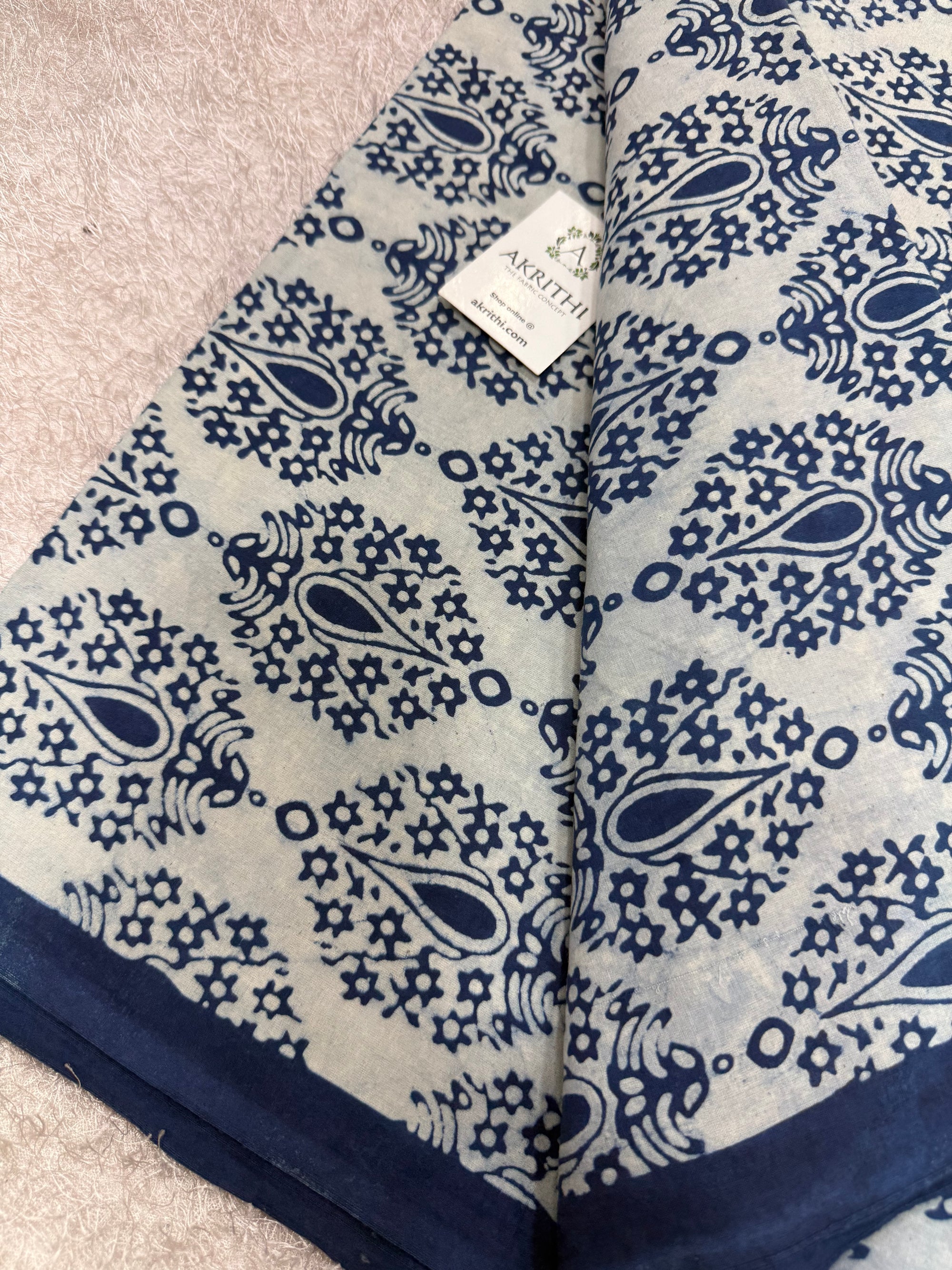 Dabu indigo Hand block printed cotton fabric