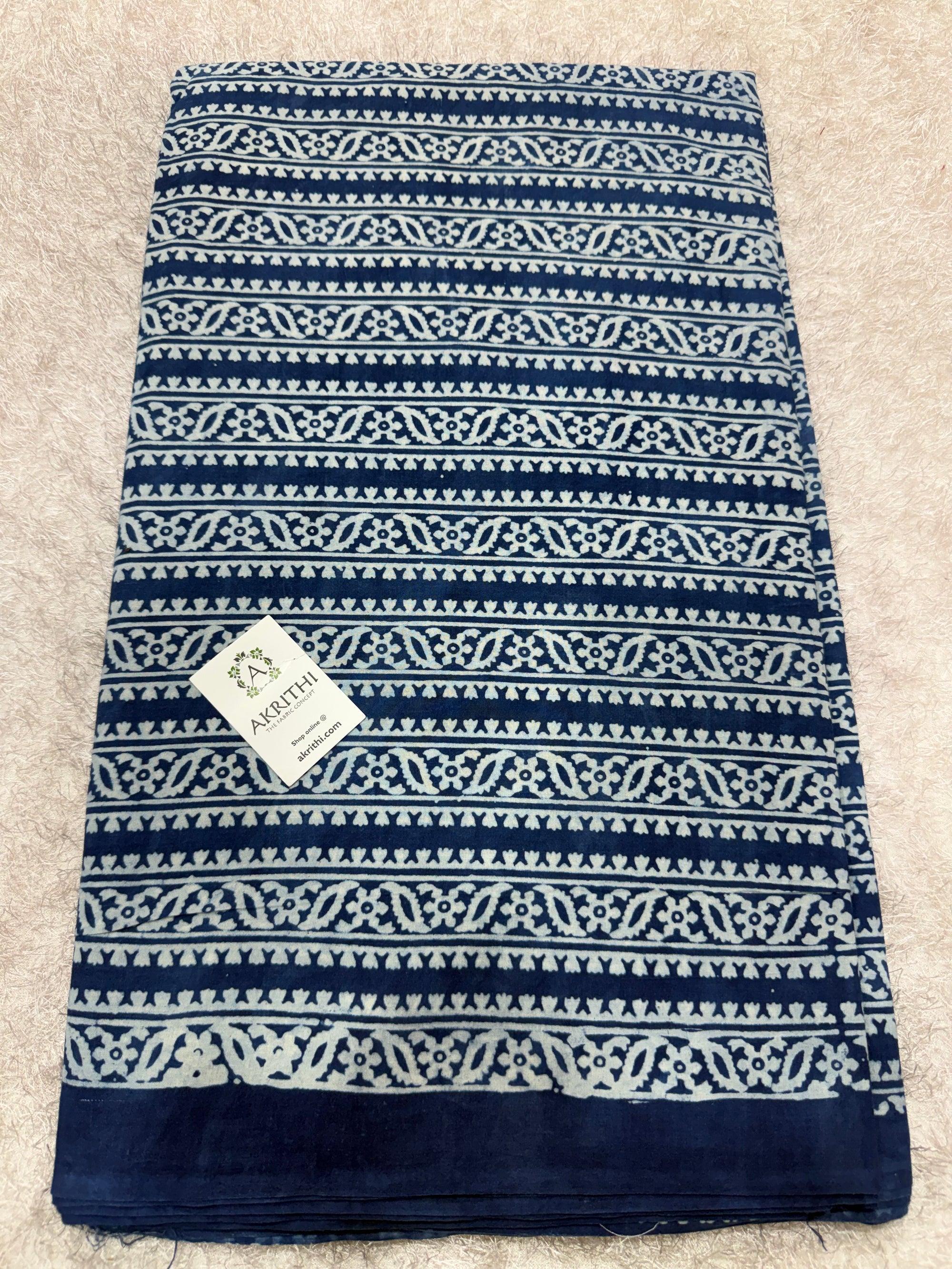 Dabu indigo Hand block printed cotton fabric
