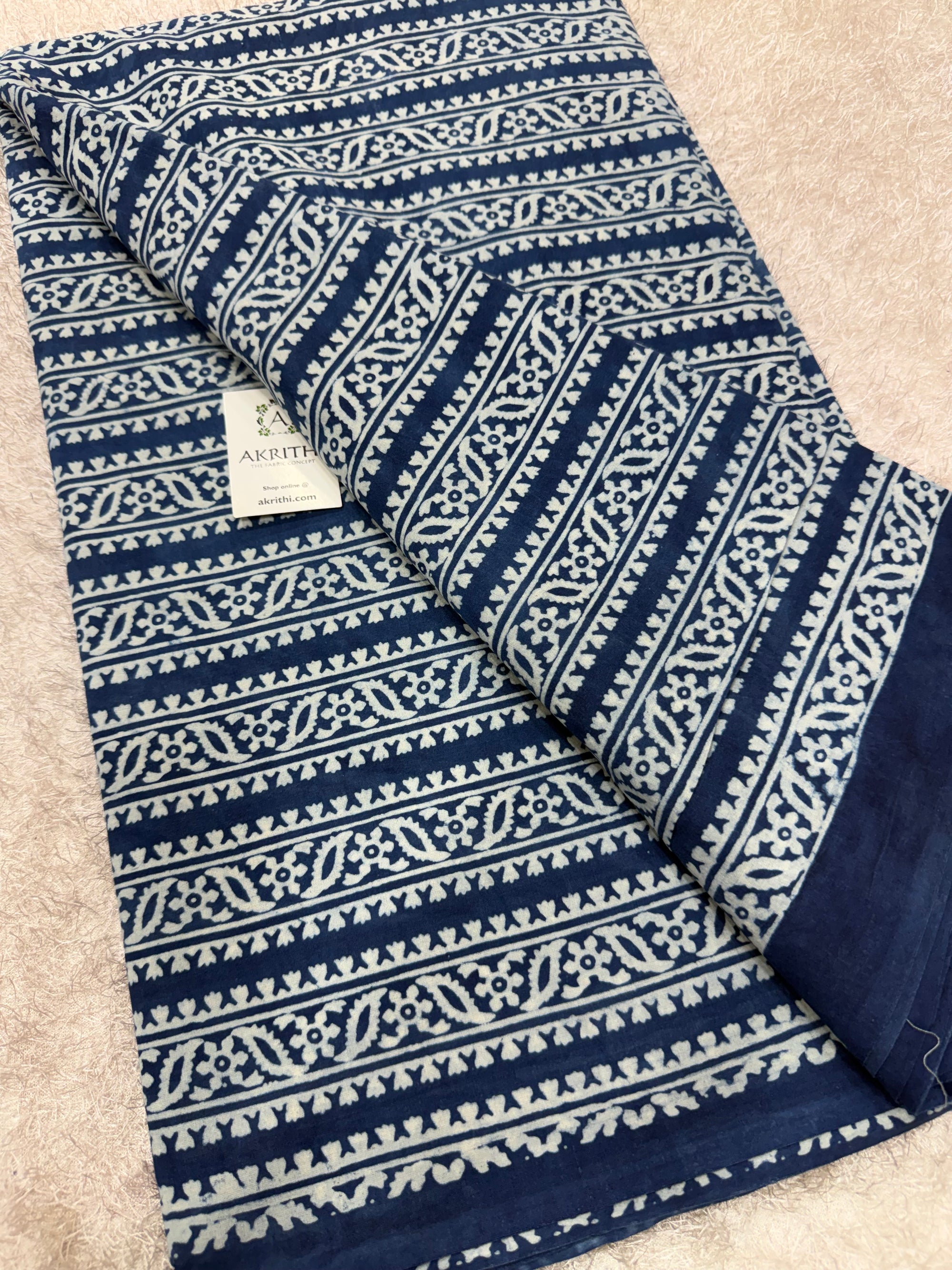 Dabu indigo Hand block printed cotton fabric
