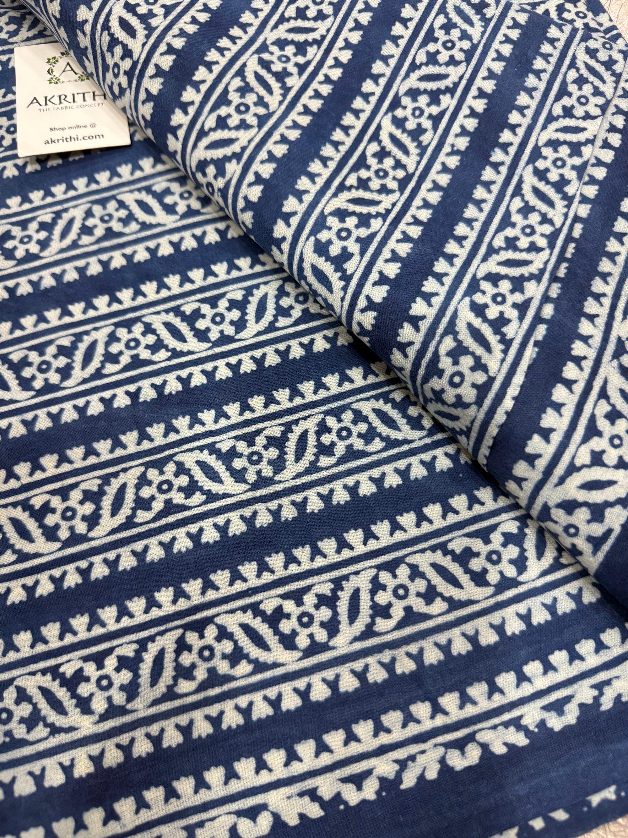 Dabu indigo Hand block printed cotton fabric