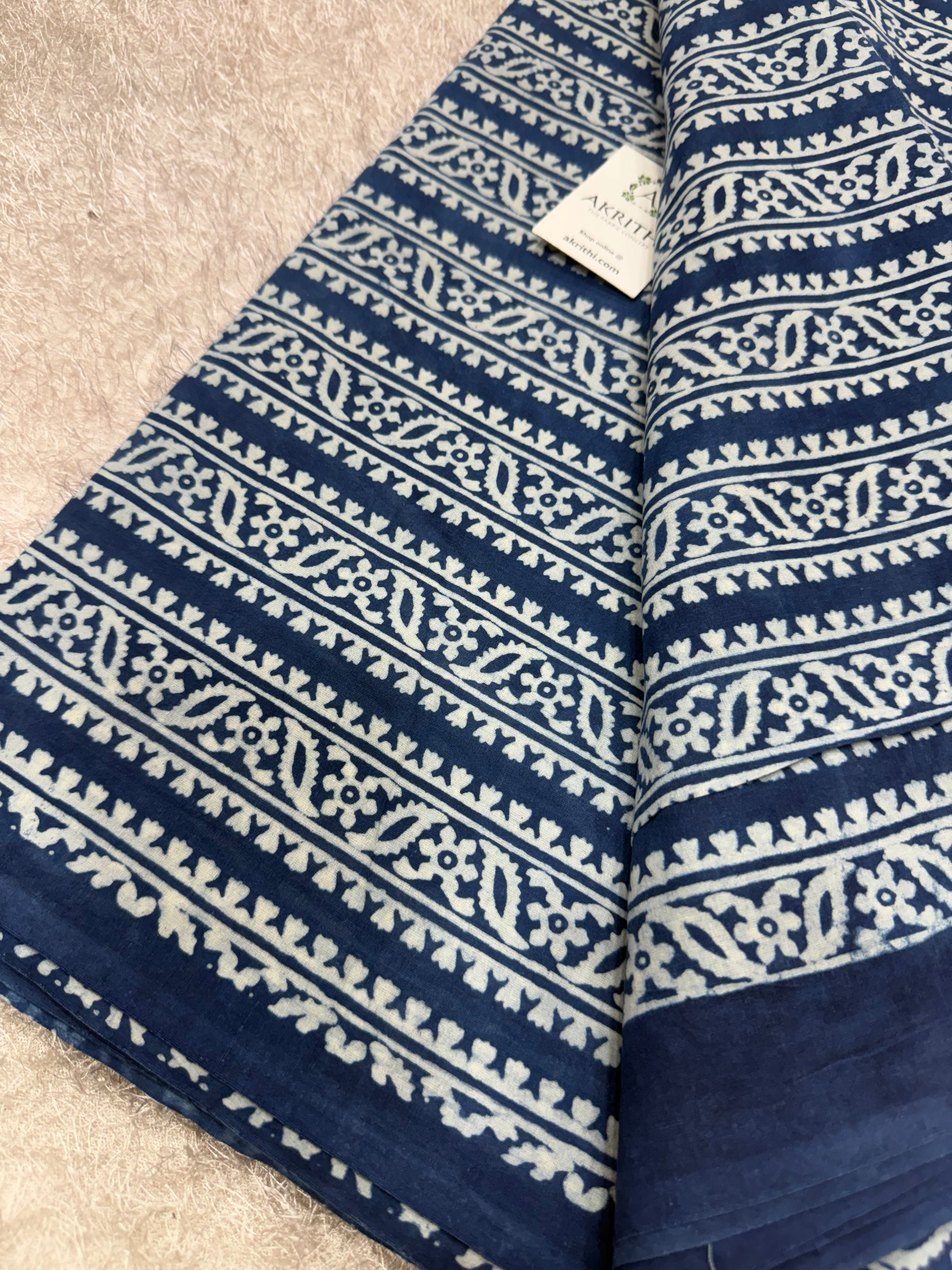 Dabu indigo Hand block printed cotton fabric