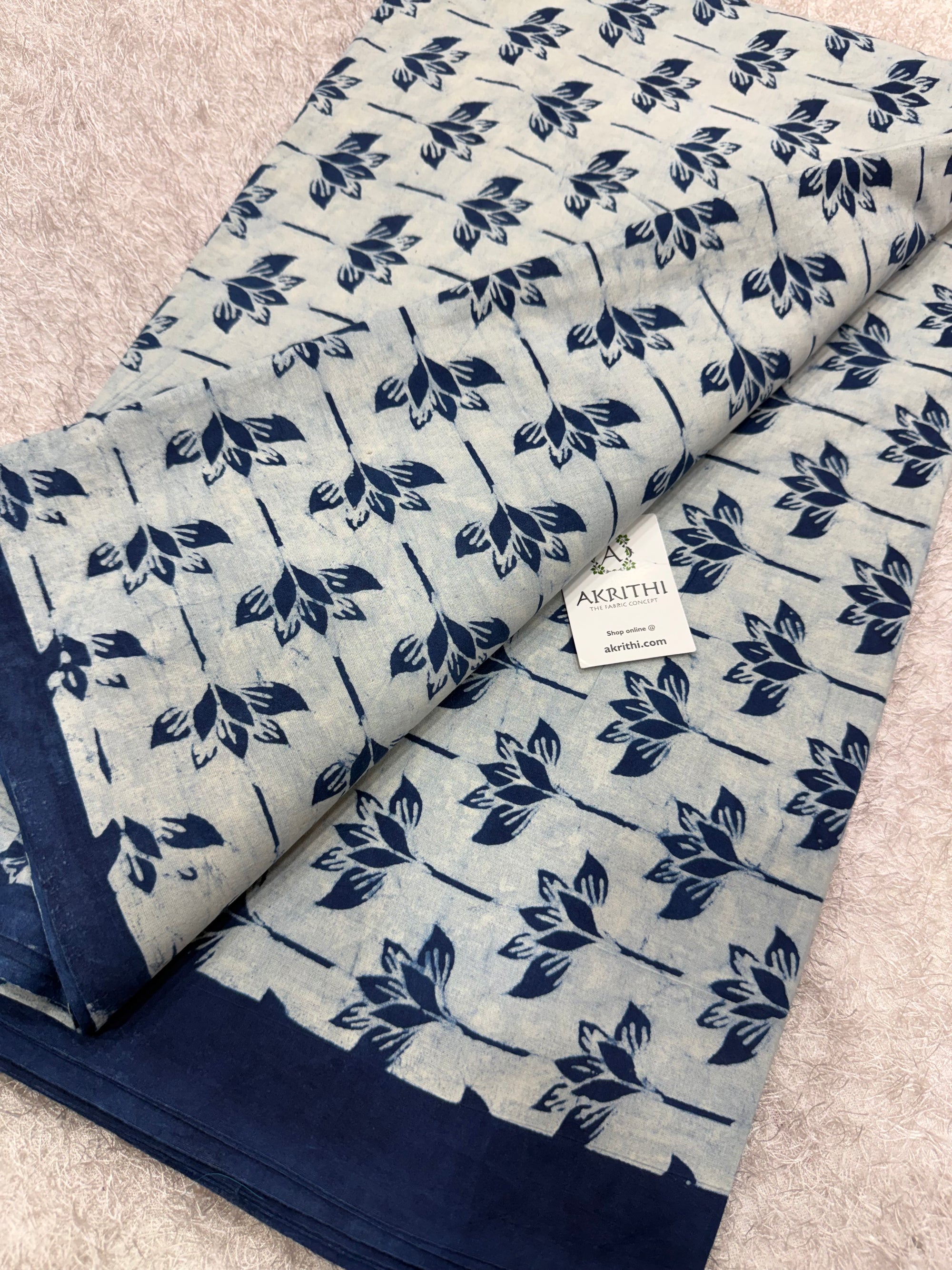 Dabu indigo Hand block printed cotton fabric