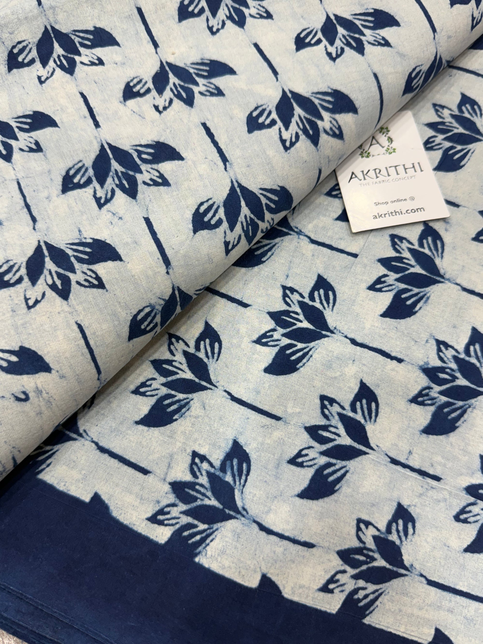 Dabu indigo Hand block printed cotton fabric