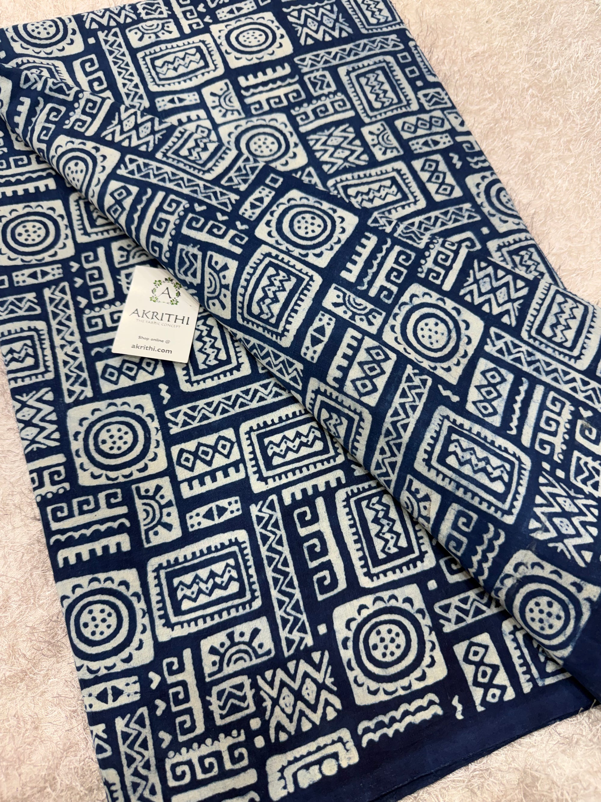 Dabu indigo Hand block printed cotton fabric