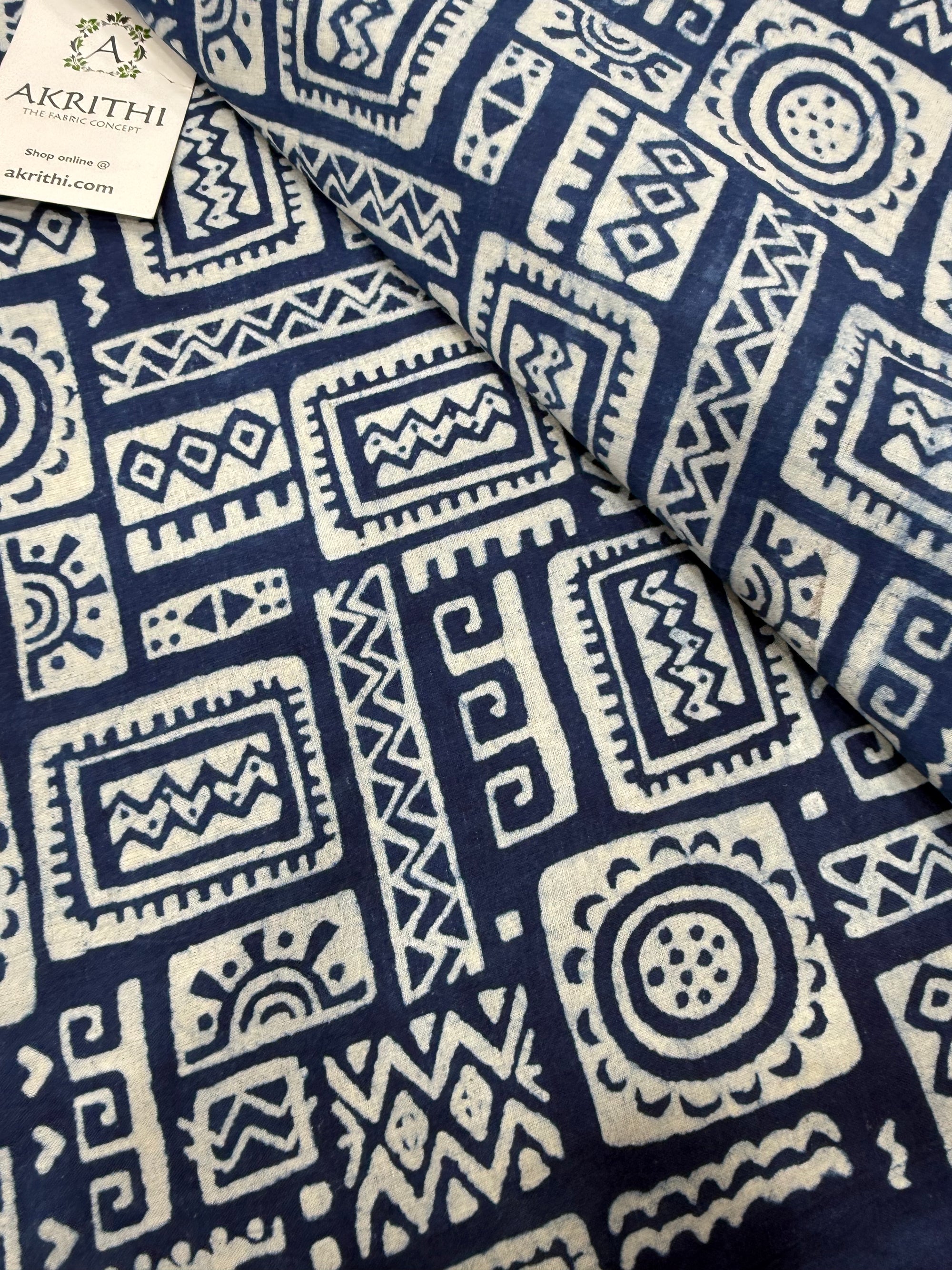 Dabu indigo Hand block printed cotton fabric
