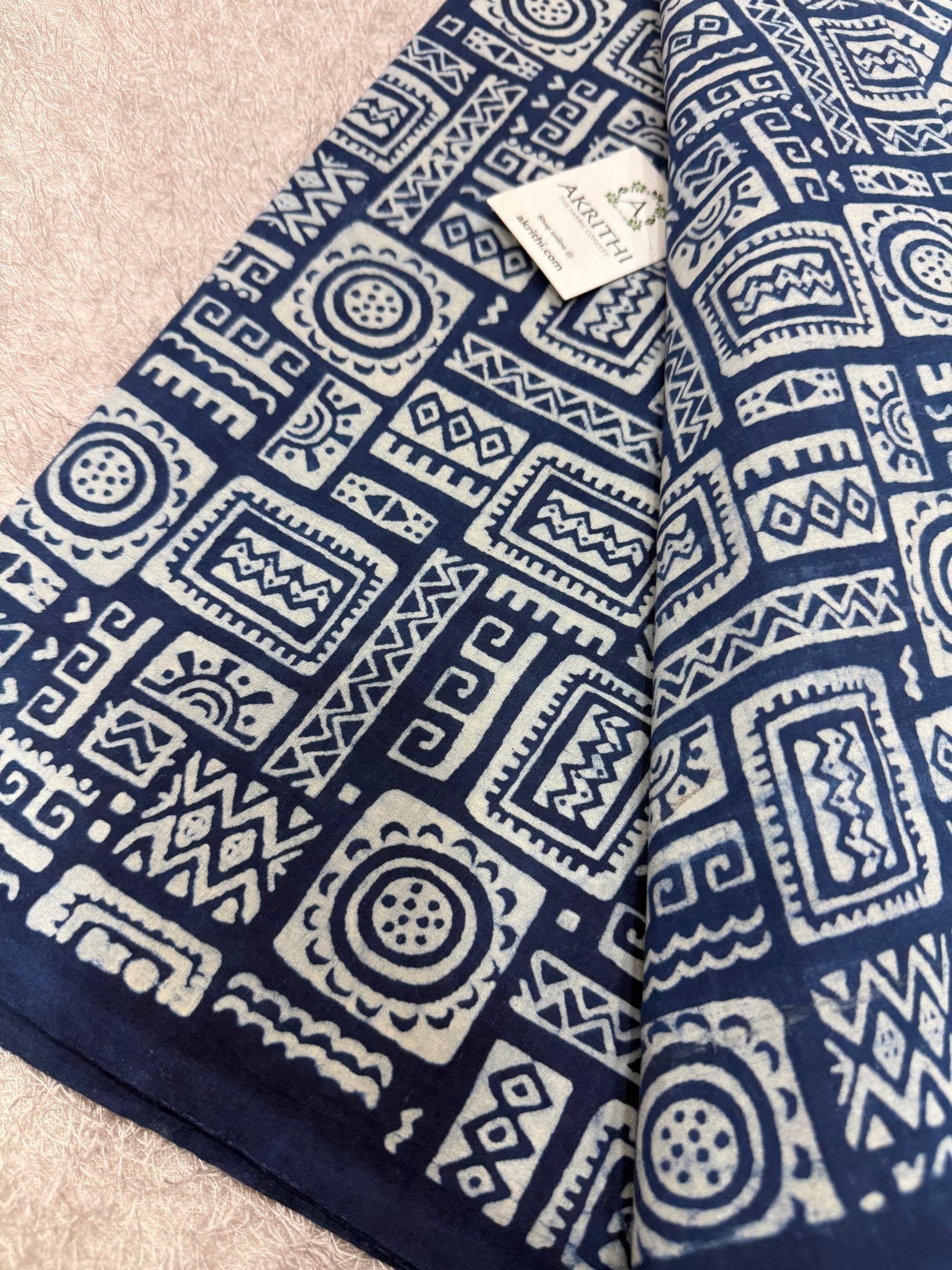 Dabu indigo Hand block printed cotton fabric