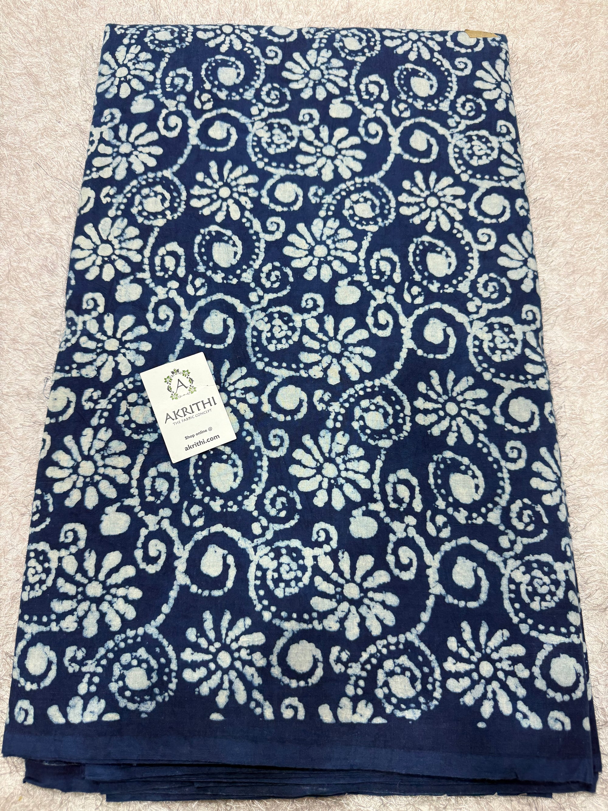 Dabu indigo Hand block printed cotton fabric