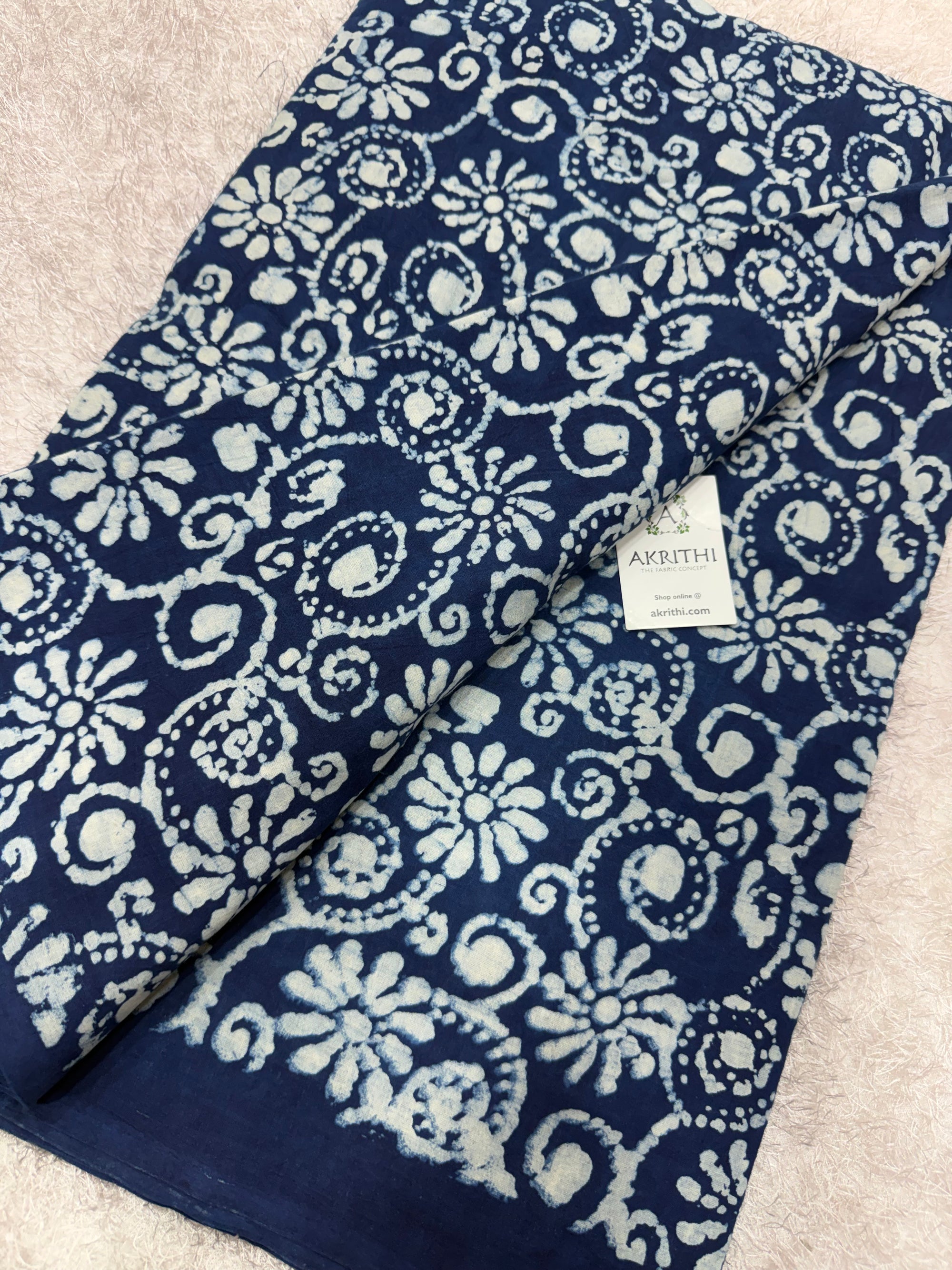 Dabu indigo Hand block printed cotton fabric