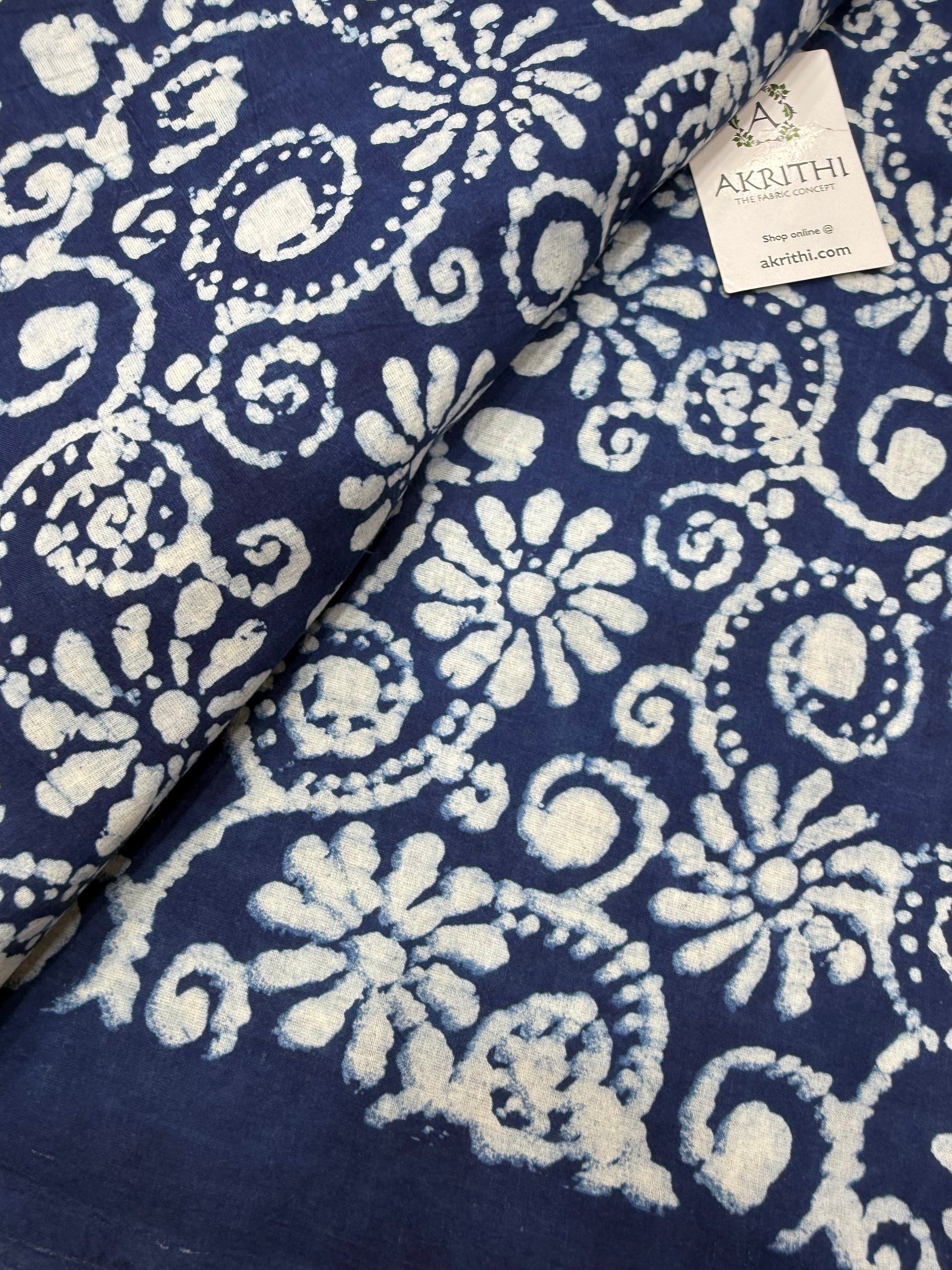 Dabu indigo Hand block printed cotton fabric