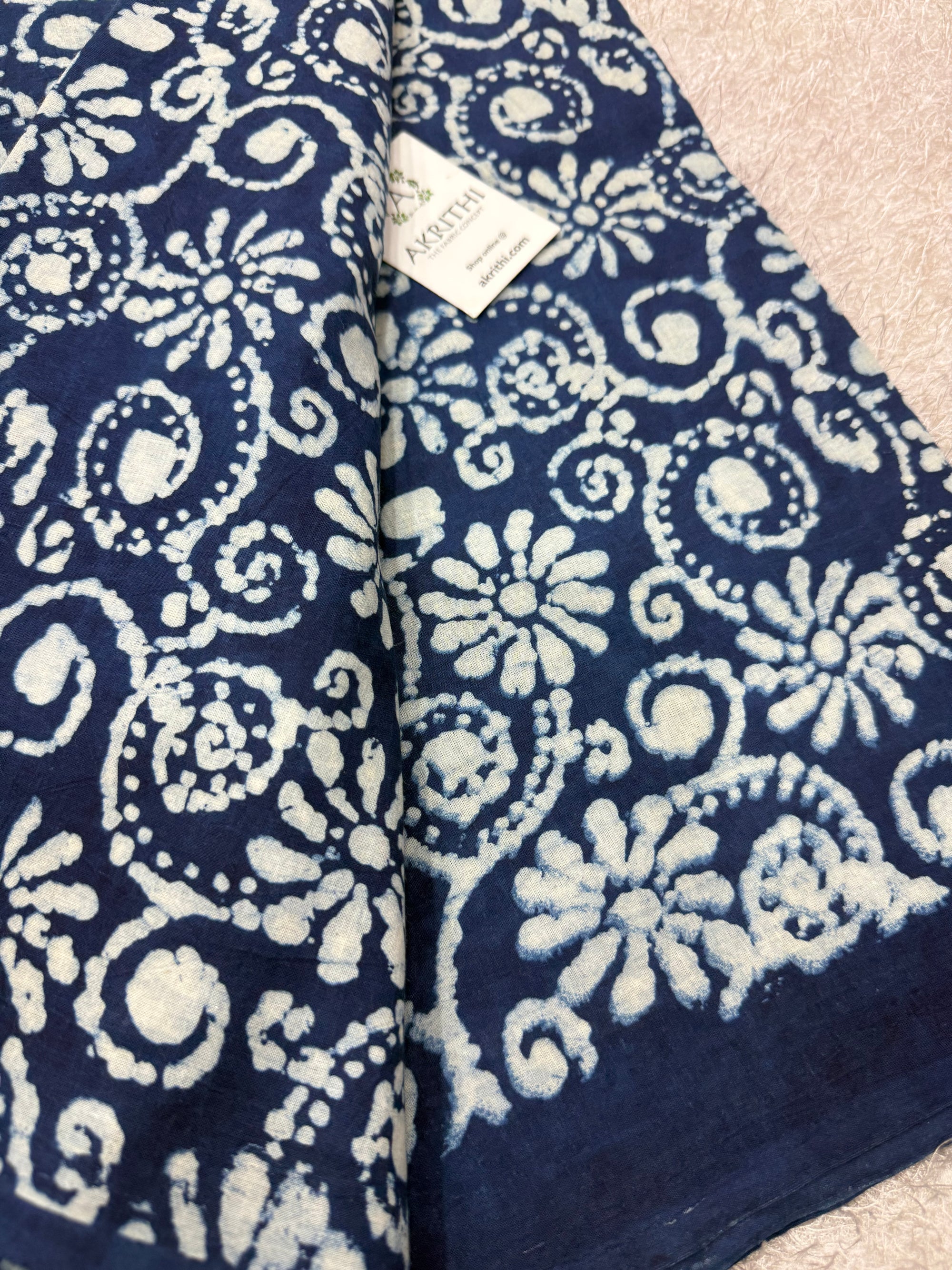 Dabu indigo Hand block printed cotton fabric