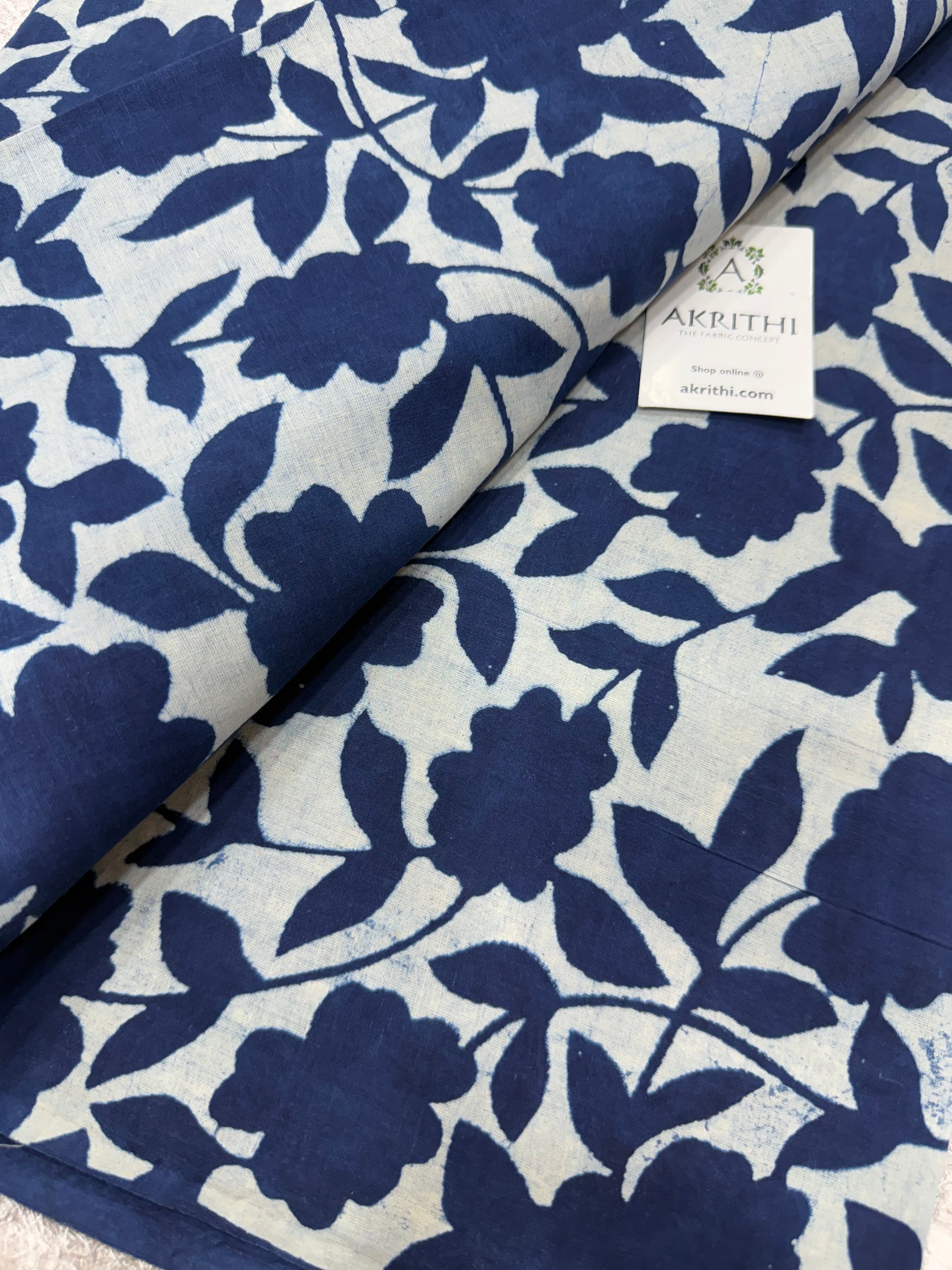 Dabu indigo Hand block printed cotton fabric