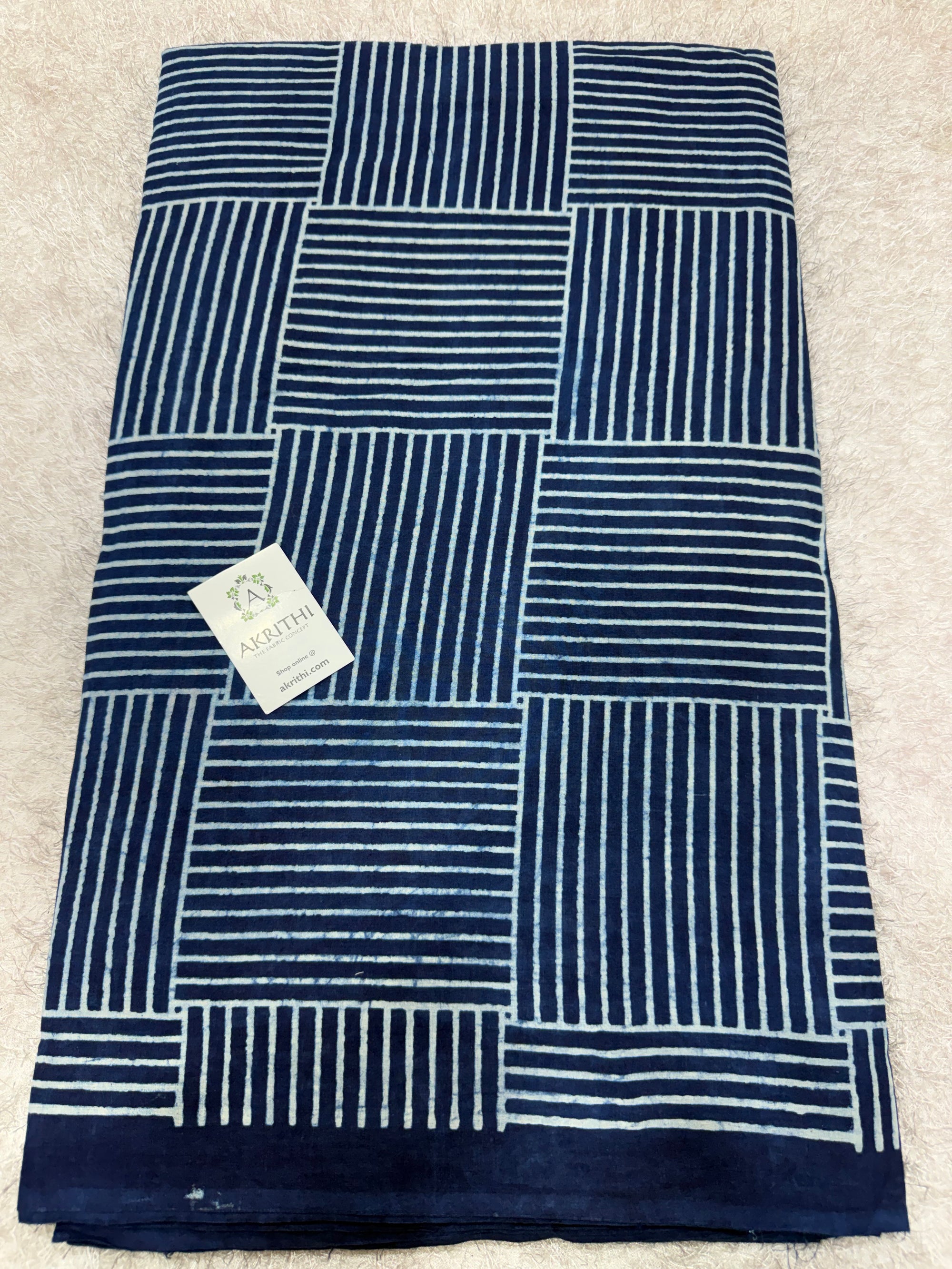 Dabu indigo Hand block printed cotton fabric