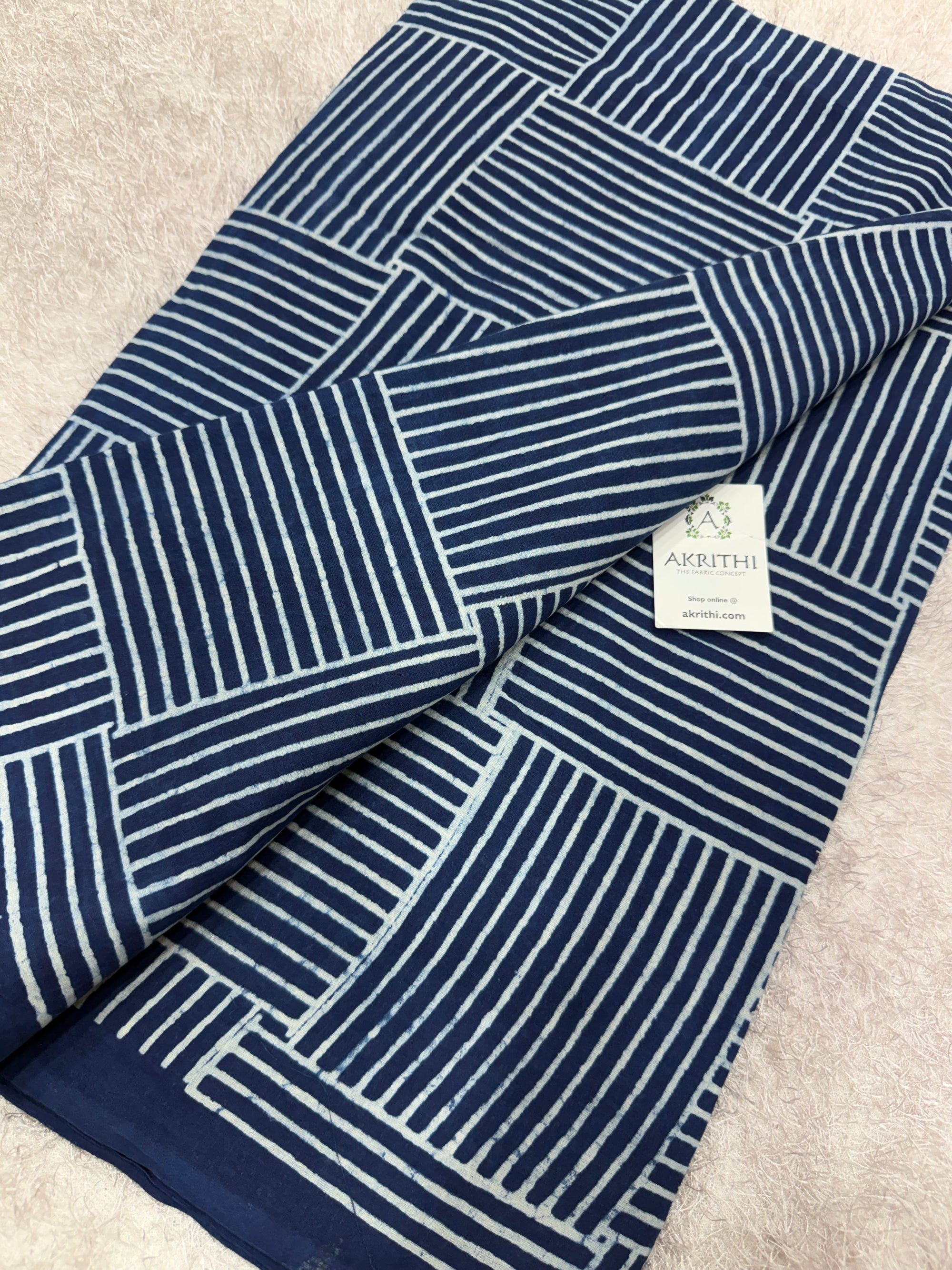 Dabu indigo Hand block printed cotton fabric