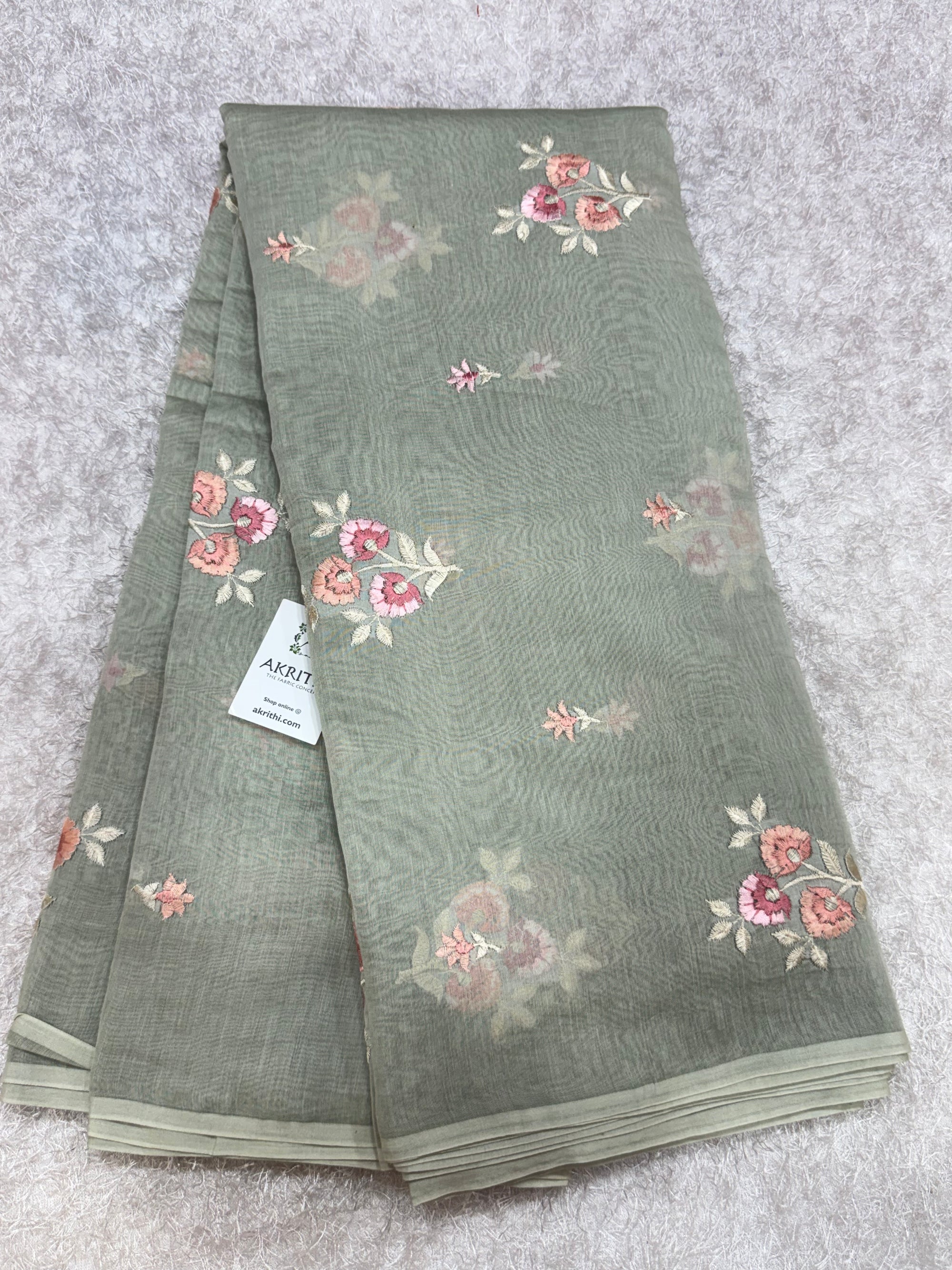 Embroidered pure mul Chanderi fabric