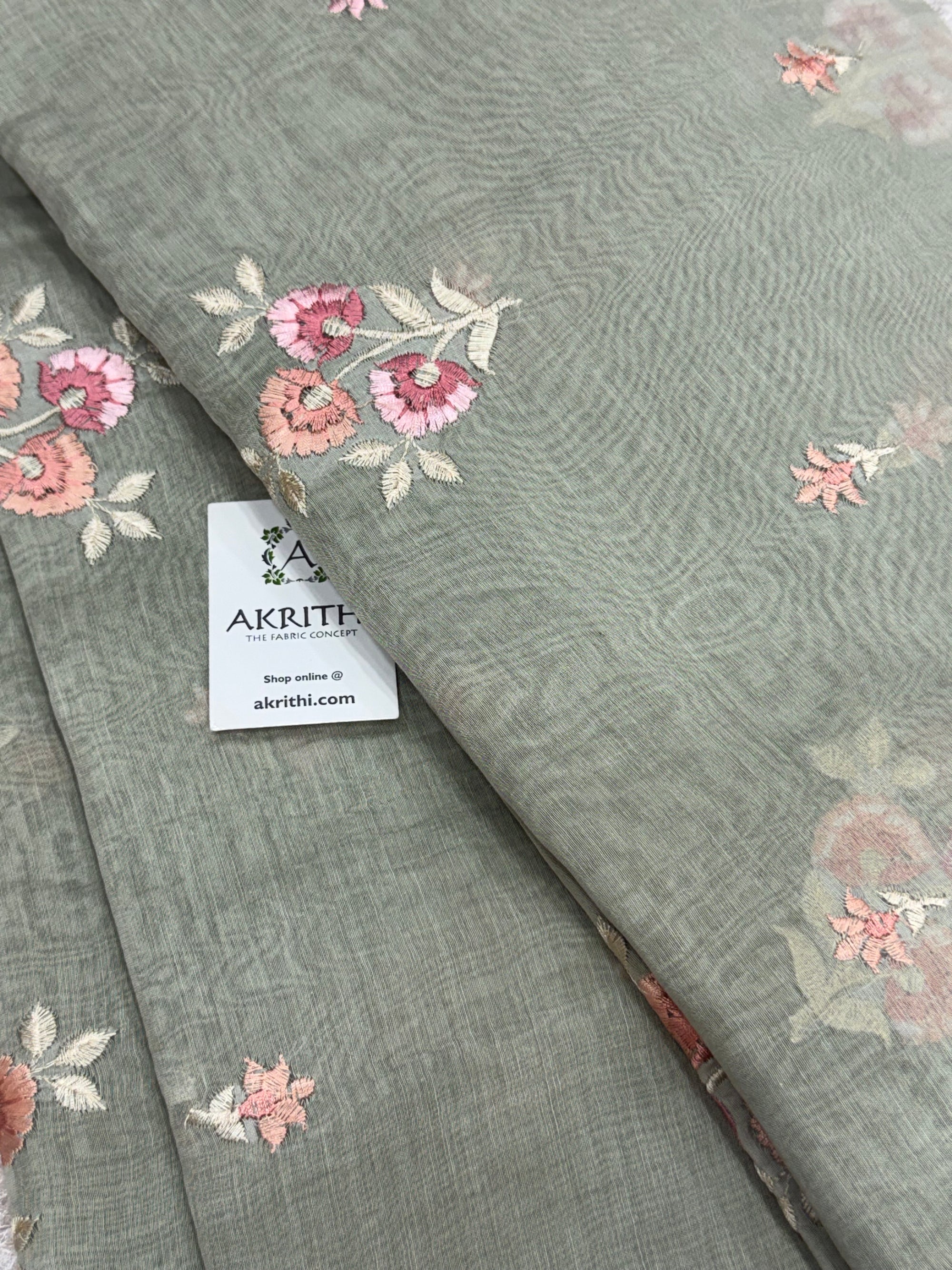 Embroidered pure mul Chanderi fabric