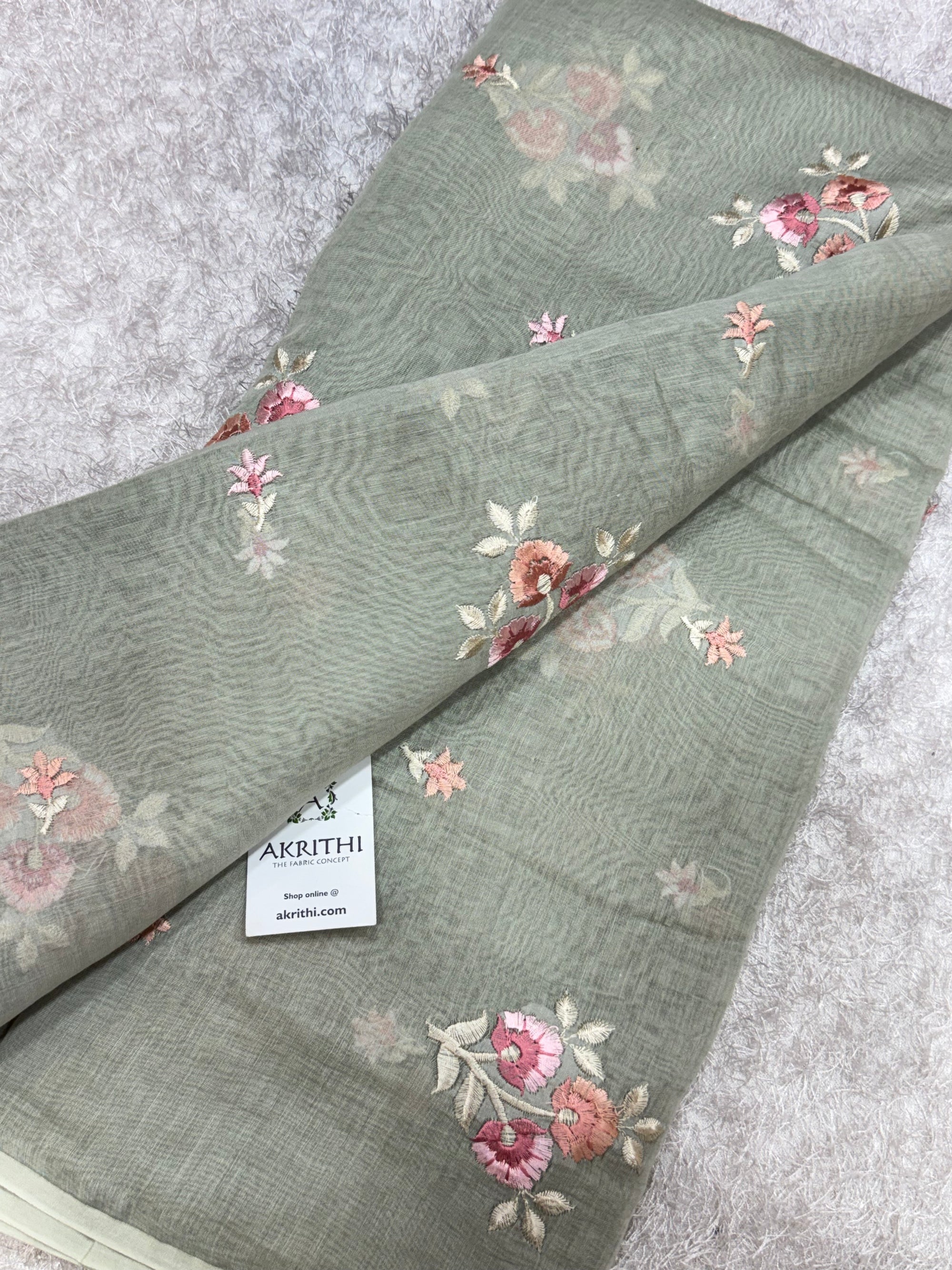 Embroidered pure mul Chanderi fabric