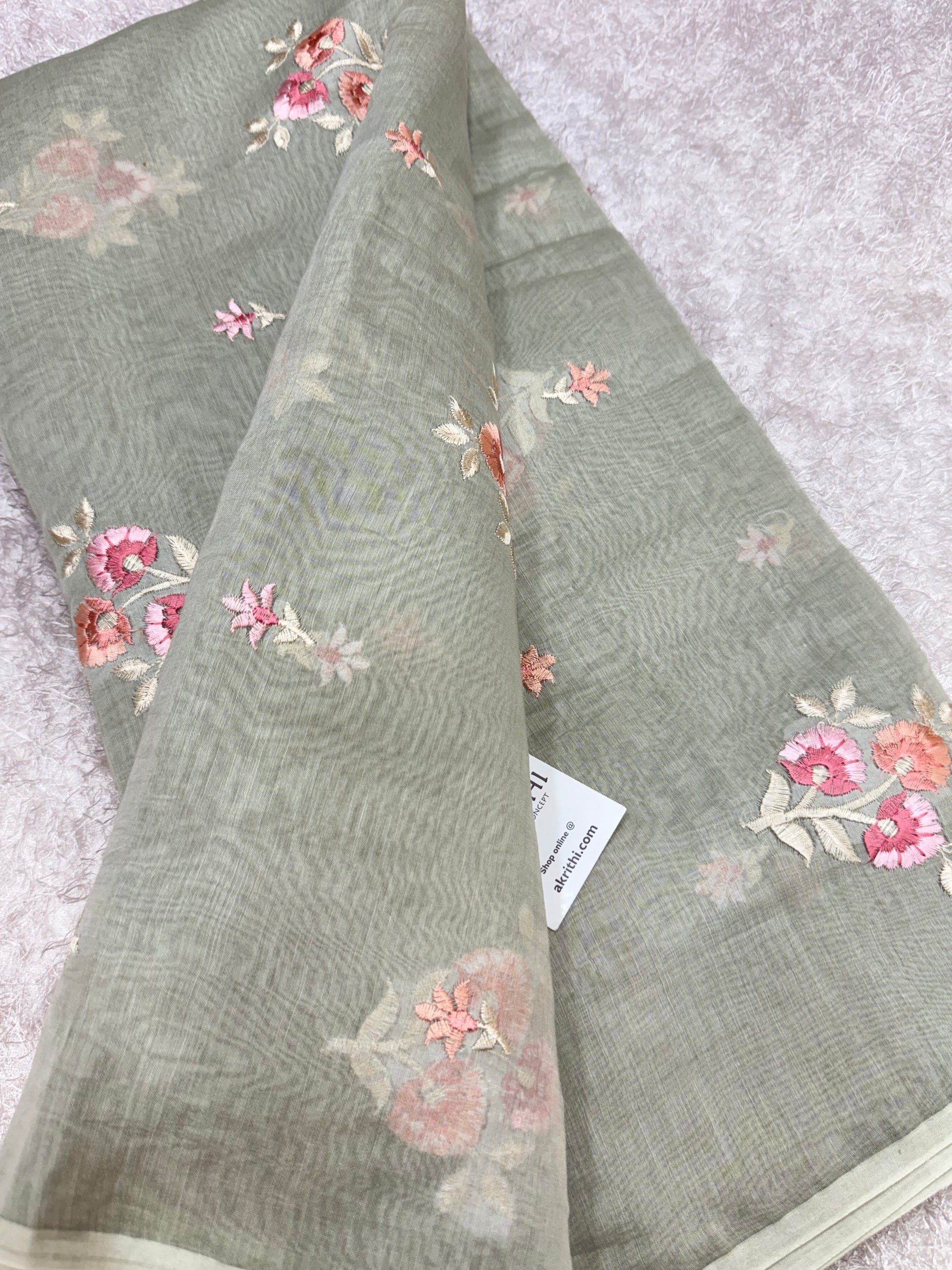 Embroidered pure mul Chanderi fabric