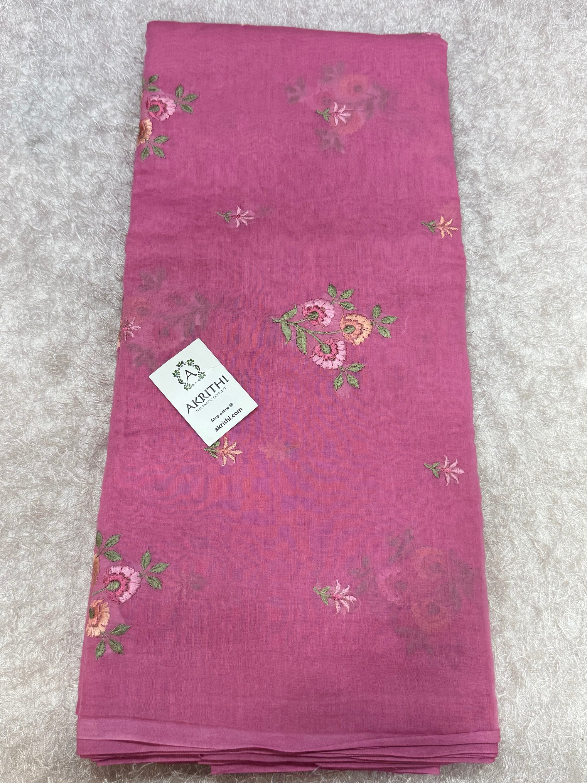 Embroidered pure mul Chanderi fabric