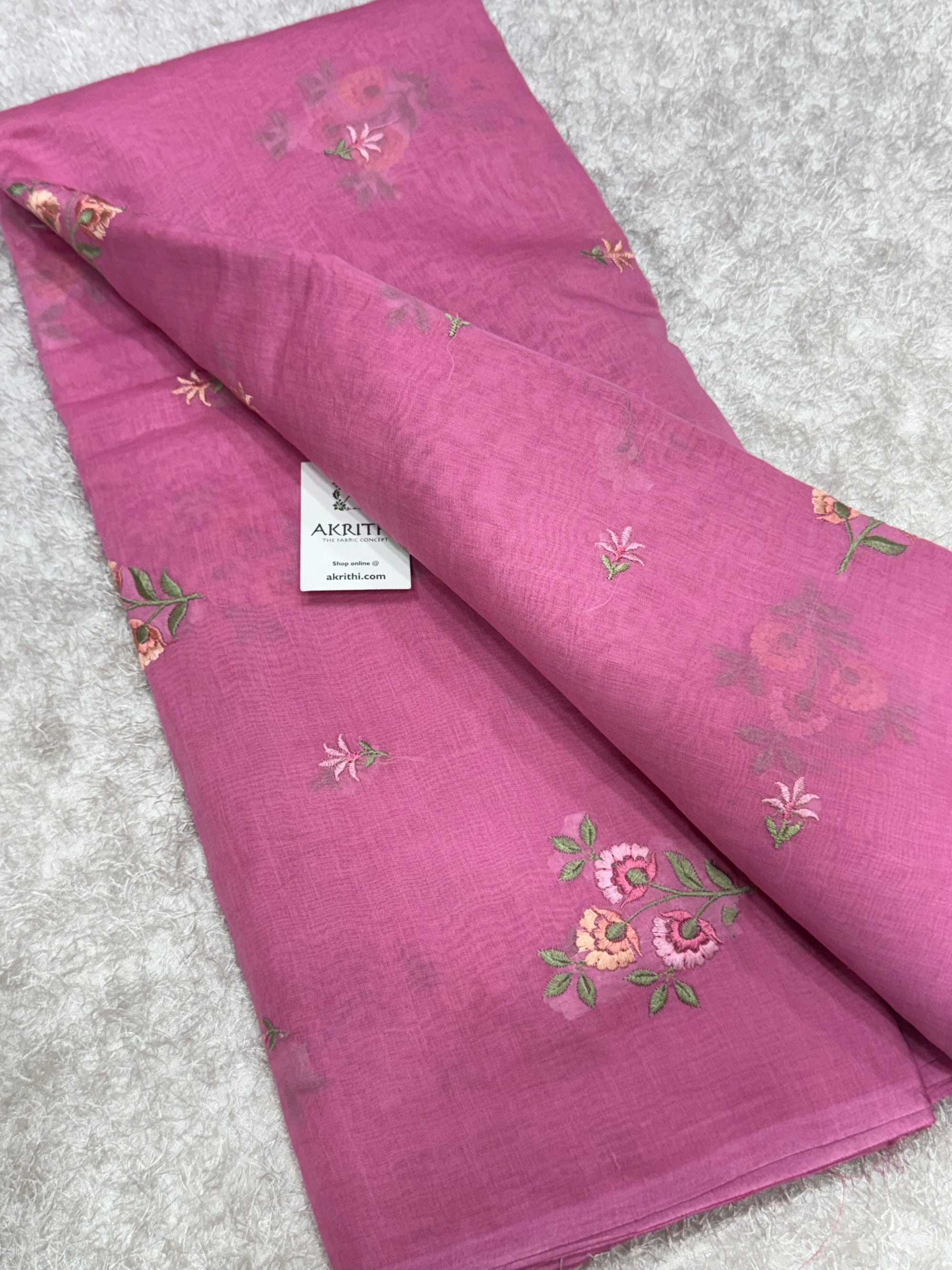 Embroidered pure mul Chanderi fabric