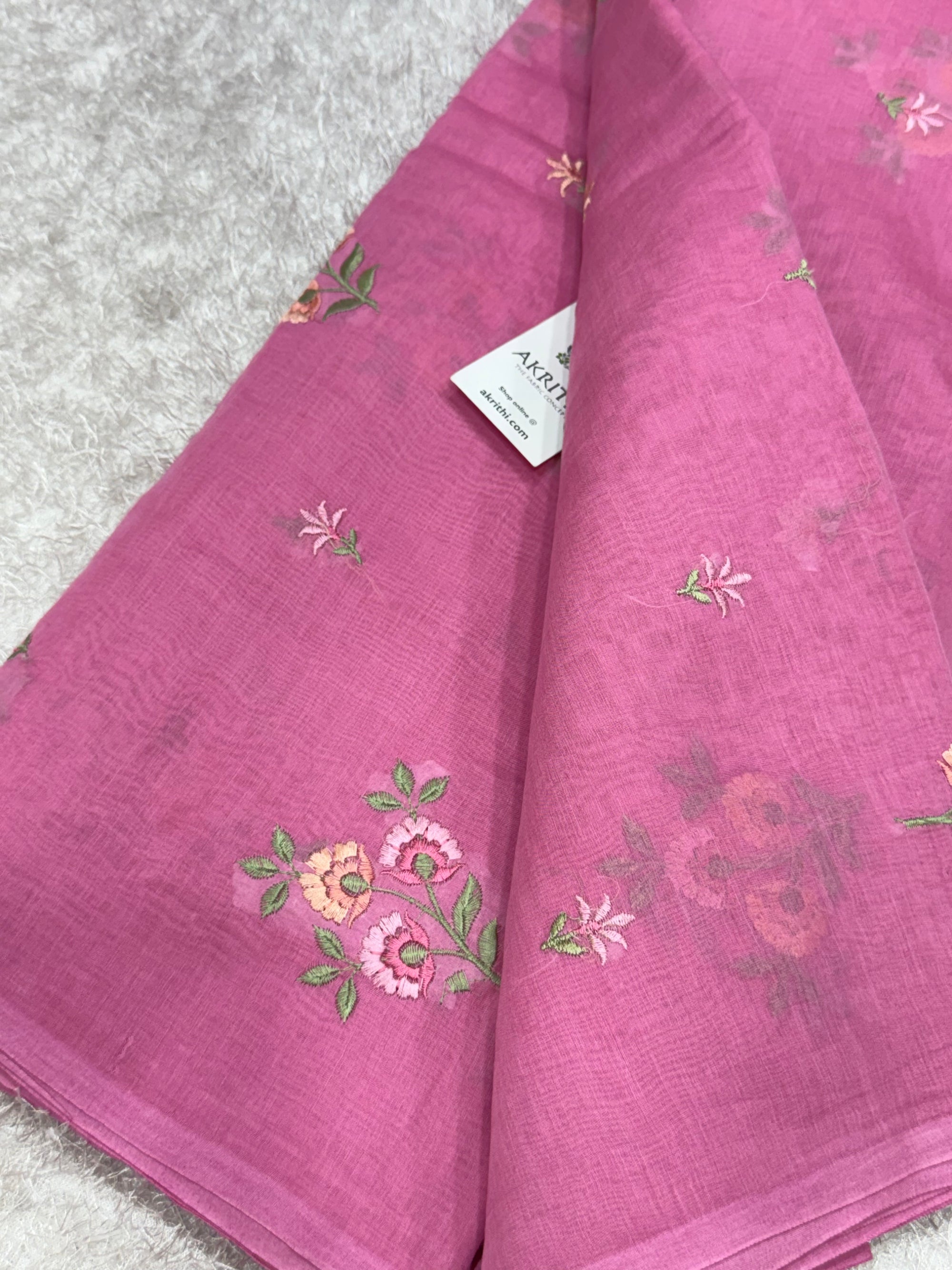 Embroidered pure mul Chanderi fabric