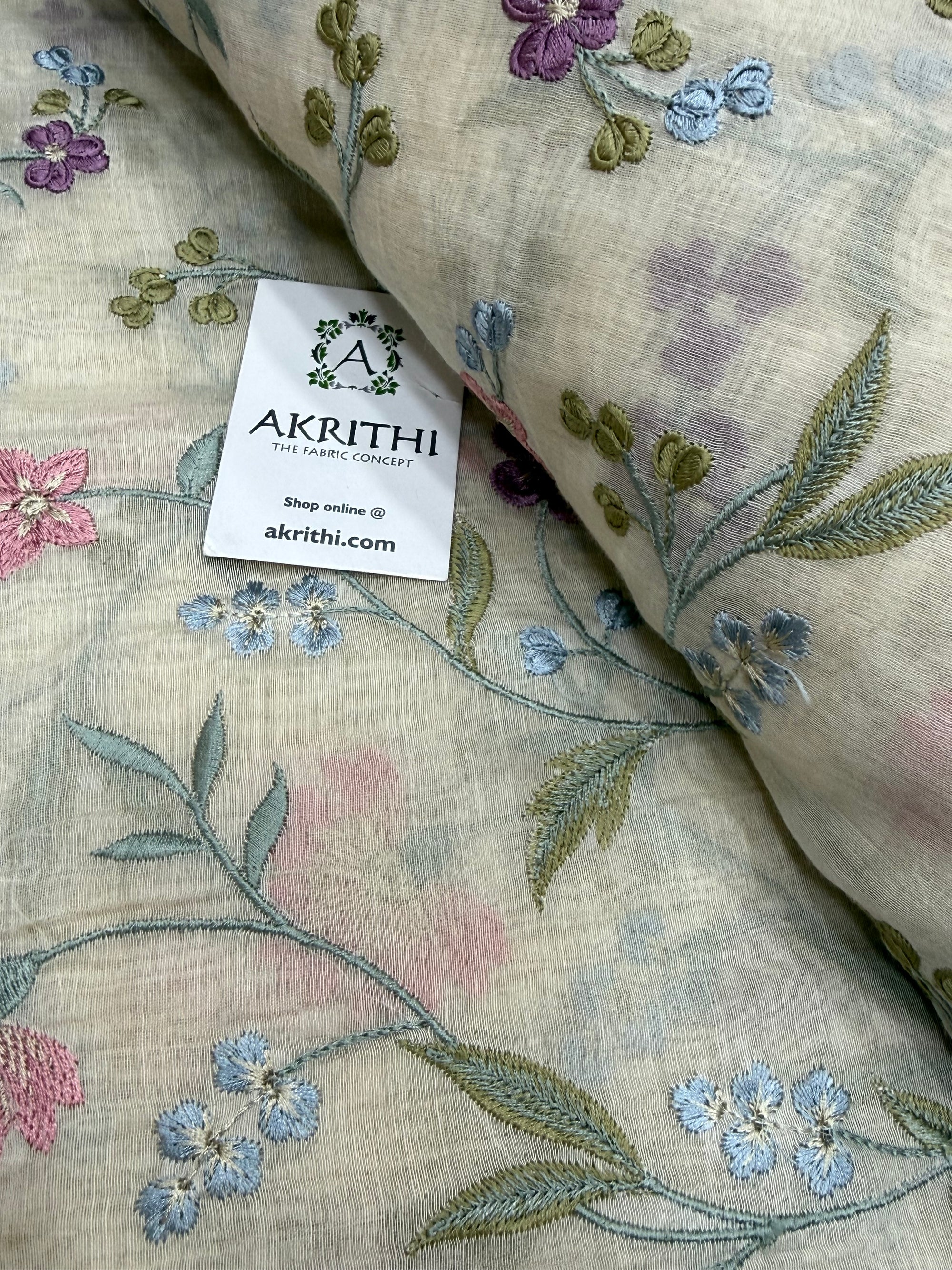 Embroidered pure mul Chanderi fabric