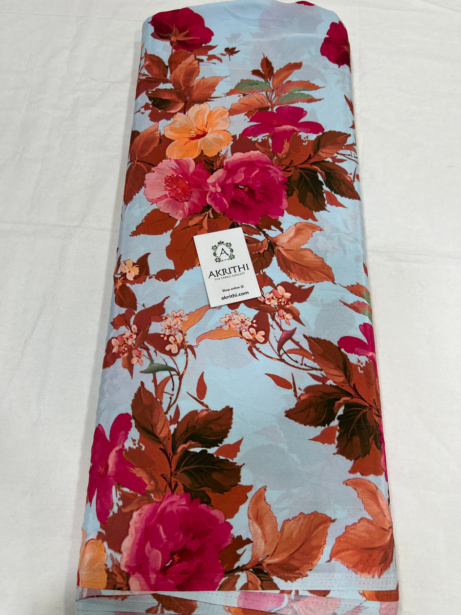 Digital floral printed mysore crepe fabric