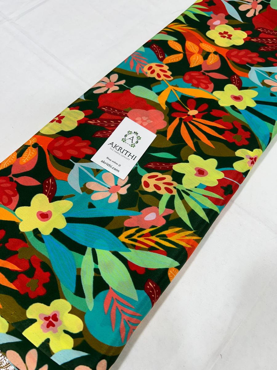 Digital floral printed mysore crepe fabric