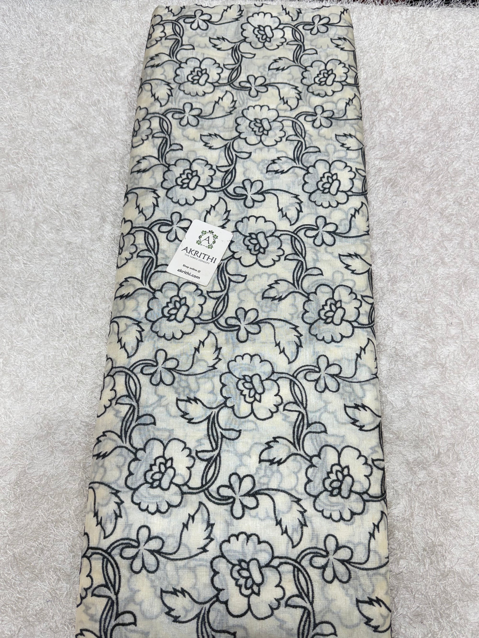 Embroidered pure tussar silk fabric