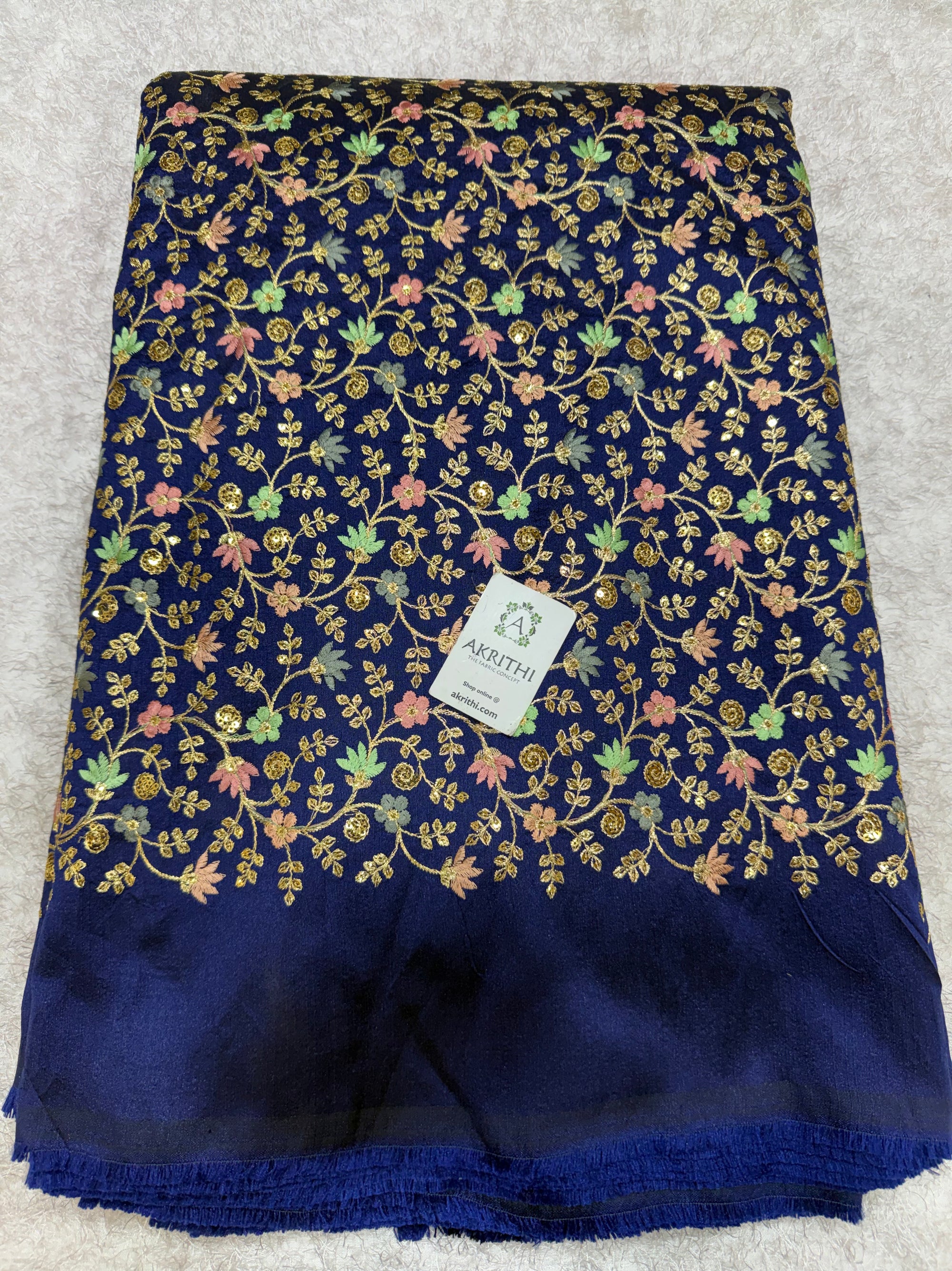 Embroidered Raw silk fabric