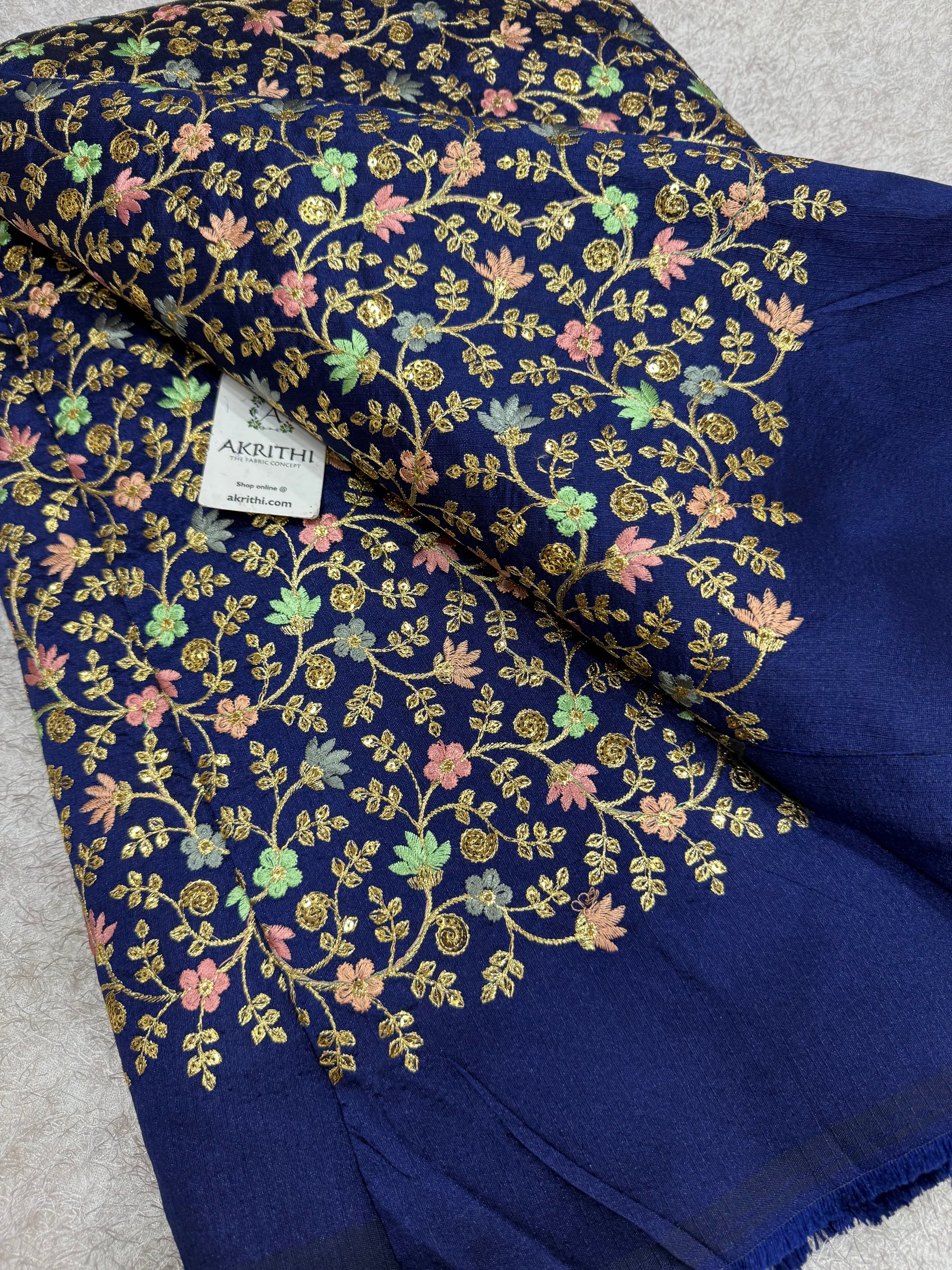 Embroidered Raw silk fabric