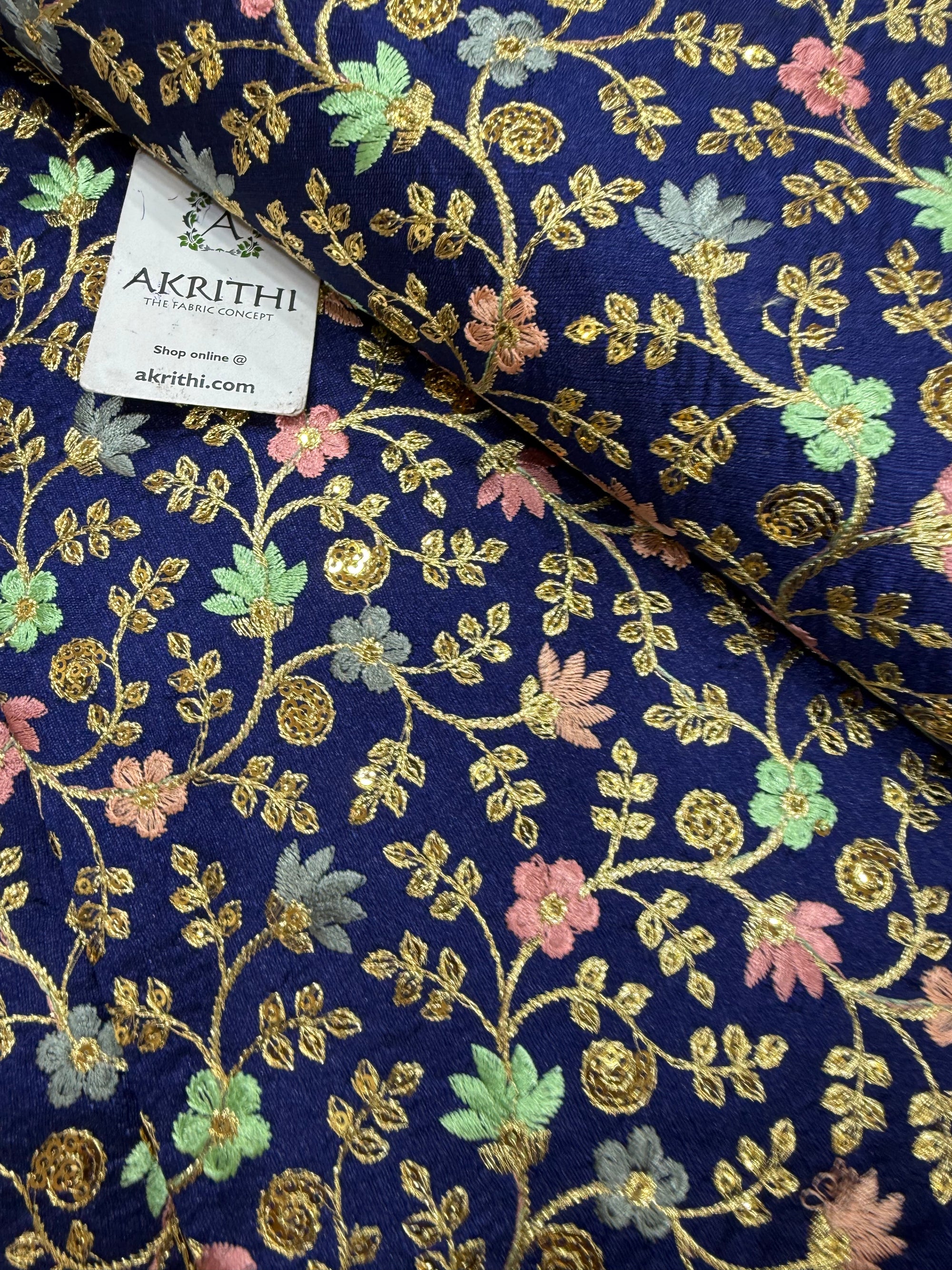 Embroidered Raw silk fabric