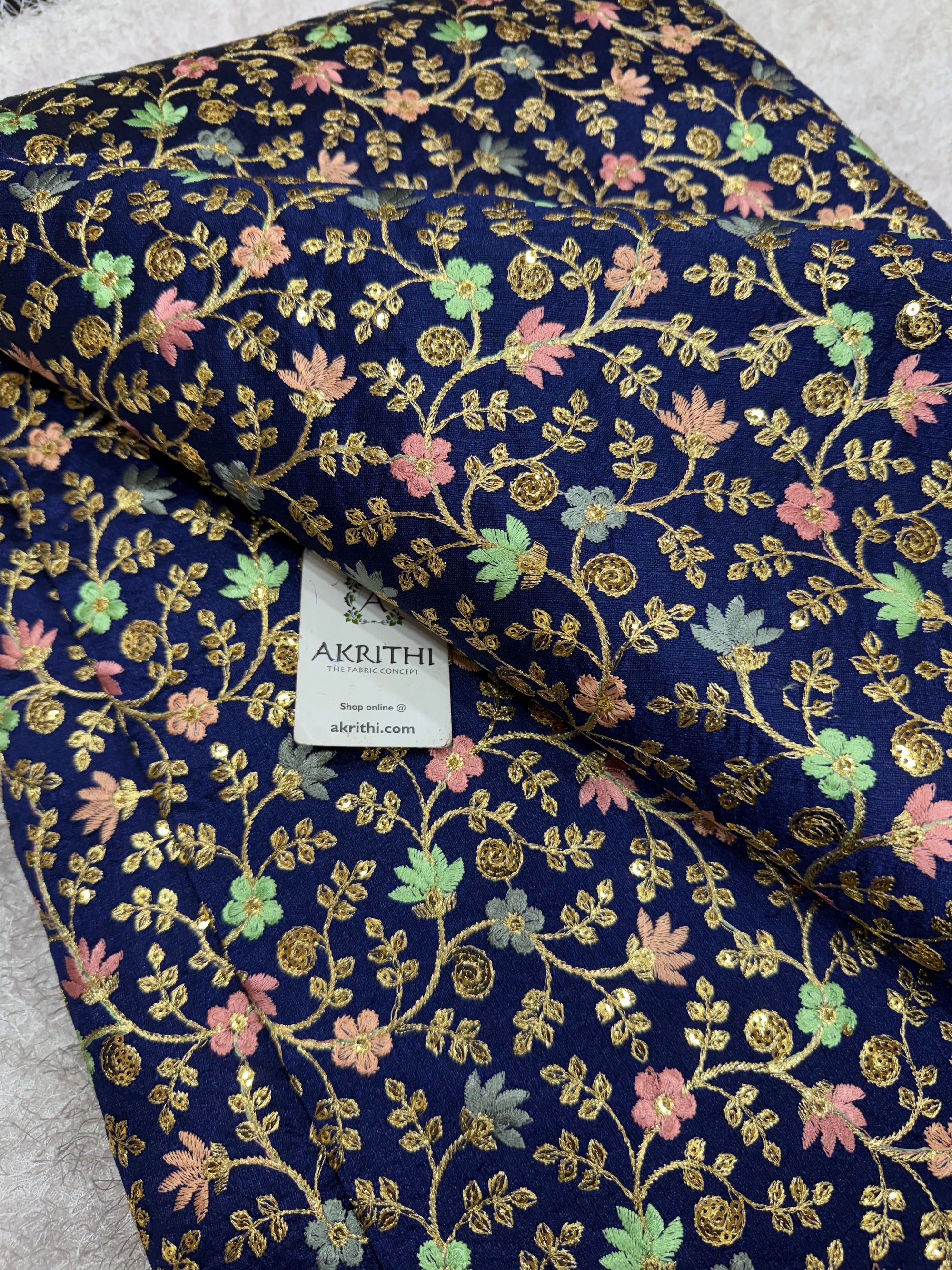Embroidered Raw silk fabric