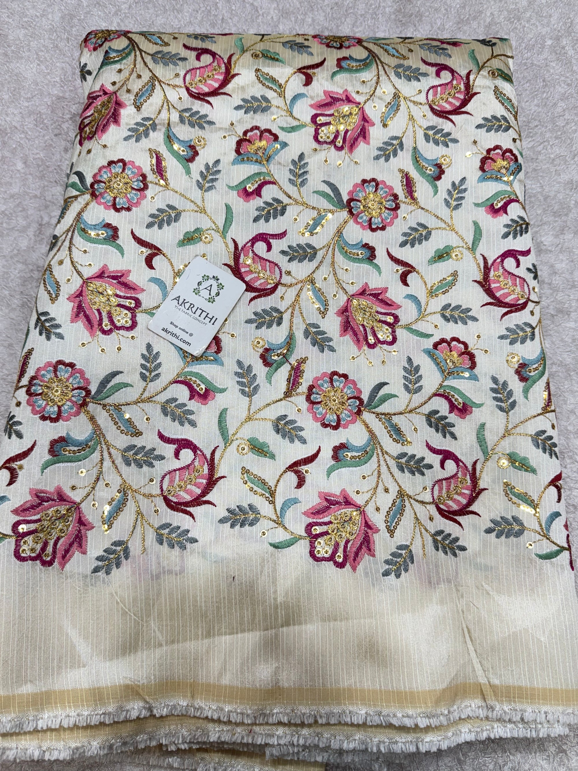 Embroidered Raw silk fabric