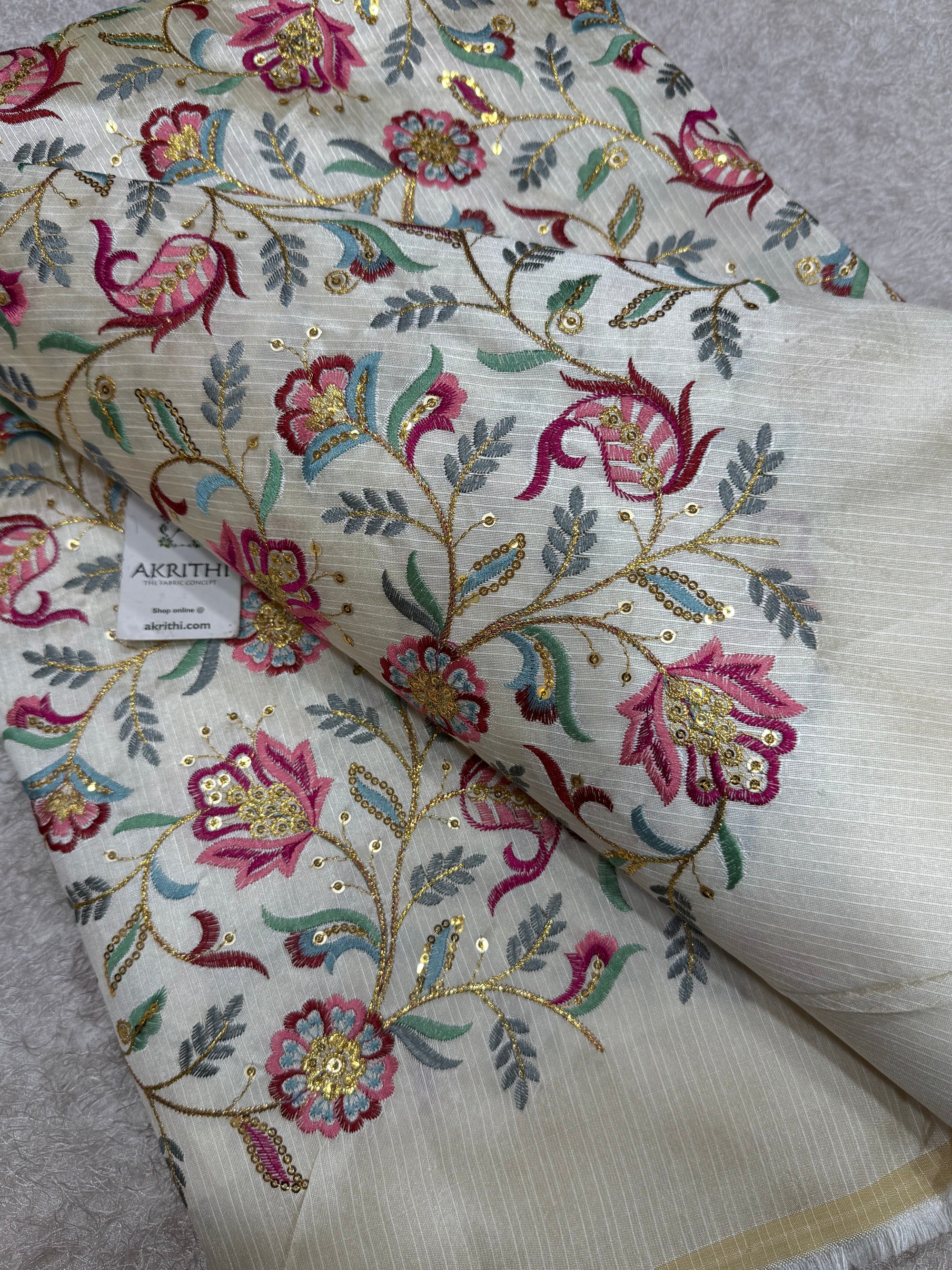 Embroidered Raw silk fabric